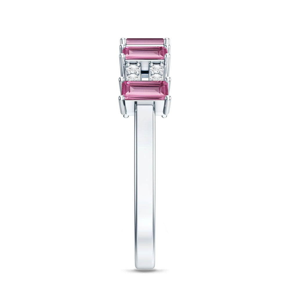 Pink Tourmaline Ring – Wide Half Eternity Diamond Gemstone Band in Rose Gold