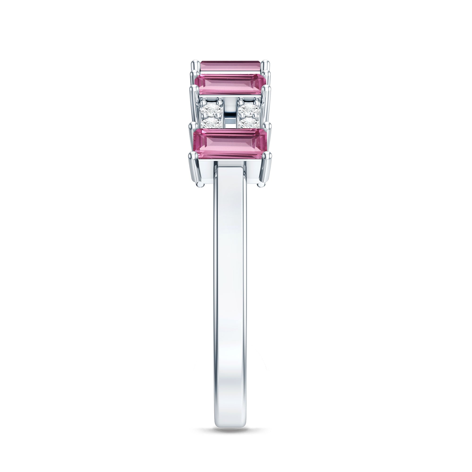 Pink Tourmaline Ring – Wide Half Eternity Diamond Gemstone Band in Rose Gold