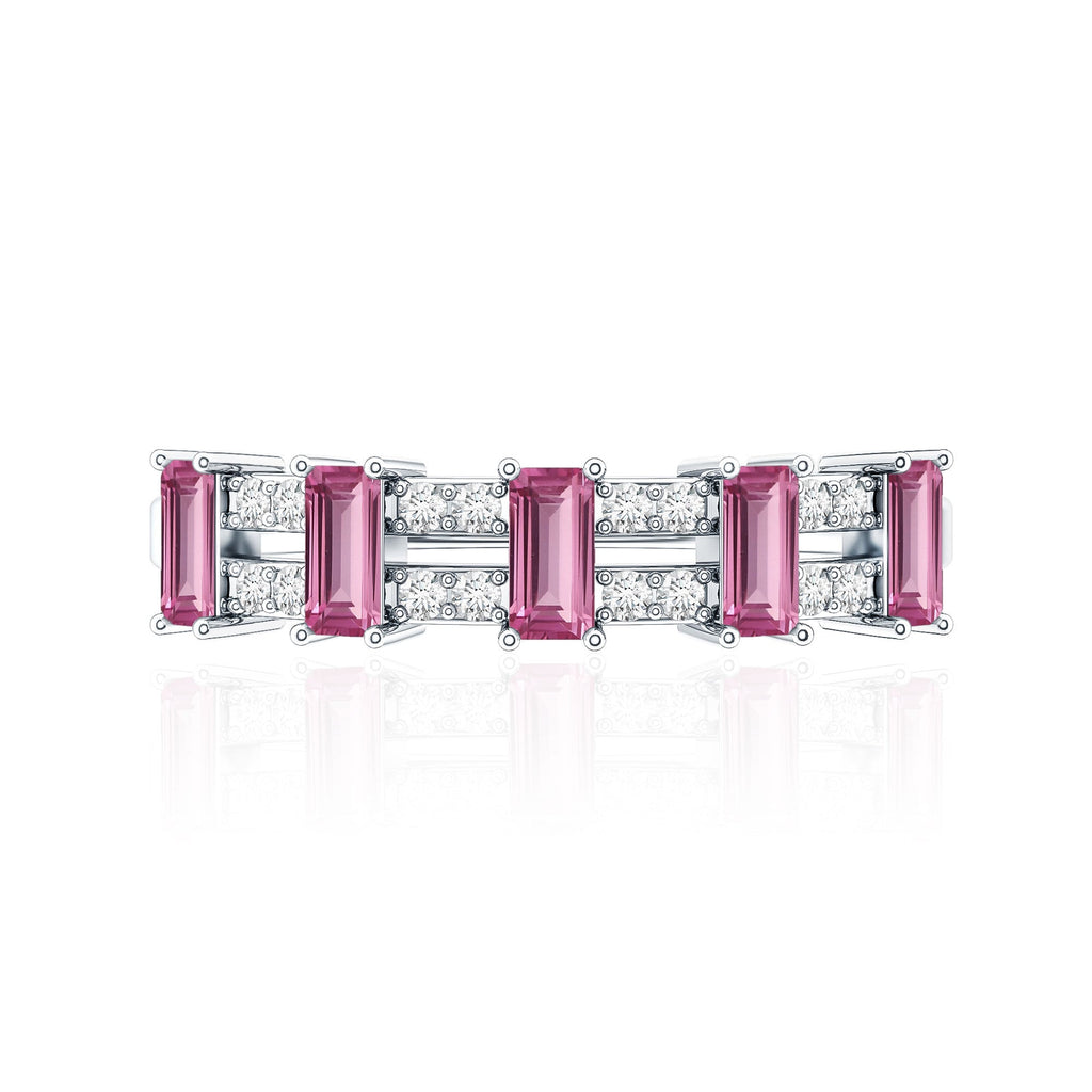 Pink Tourmaline Ring – Wide Half Eternity Diamond Gemstone Band in Rose Gold
