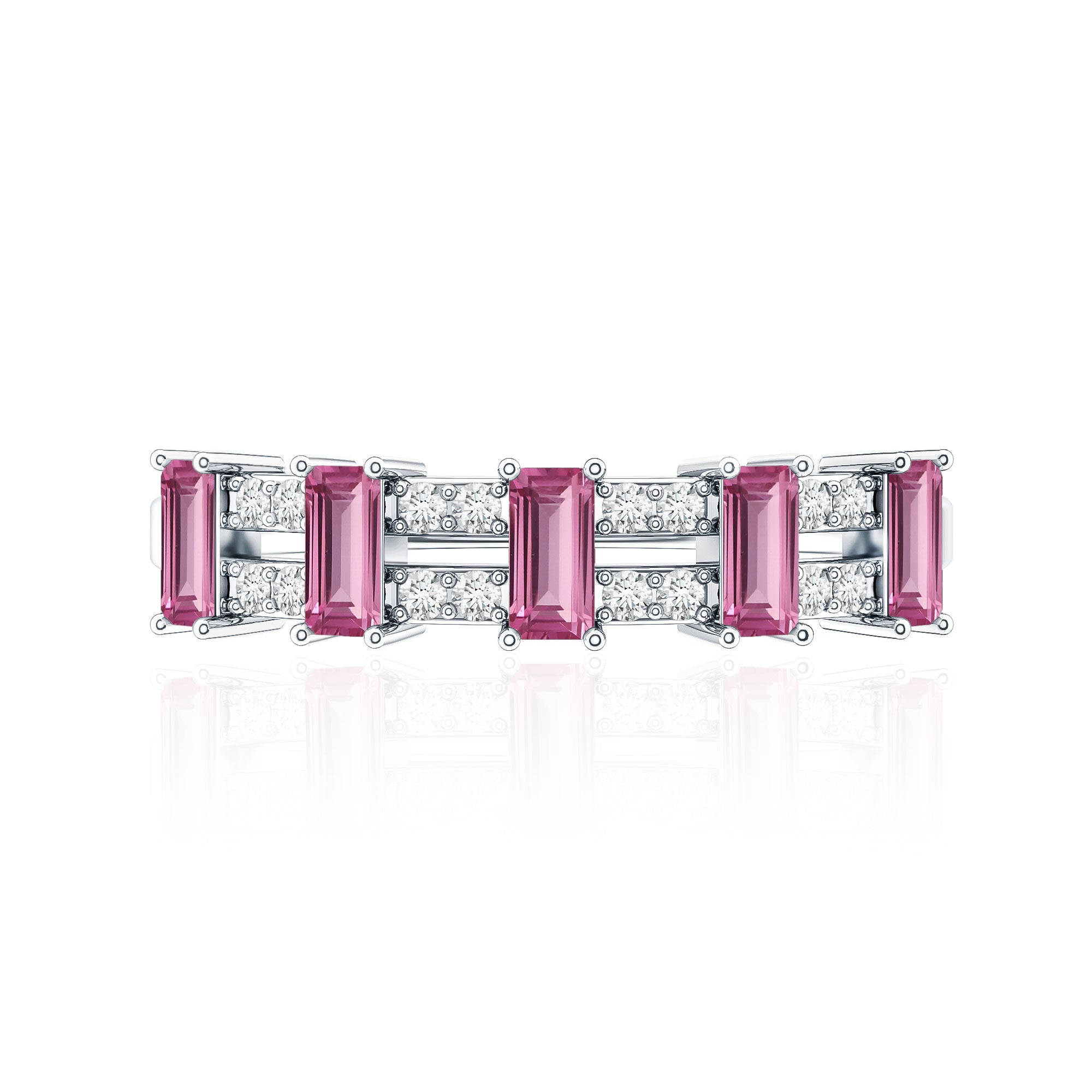 Pink Tourmaline Ring – Wide Half Eternity Diamond Gemstone Band in Rose Gold
