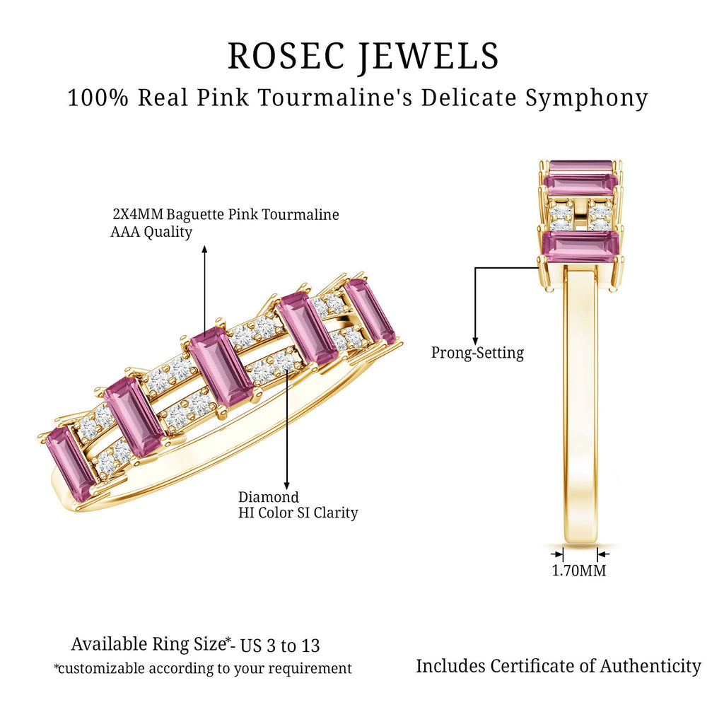 Pink Tourmaline Ring – Wide Half Eternity Diamond Gemstone Band in Rose Gold