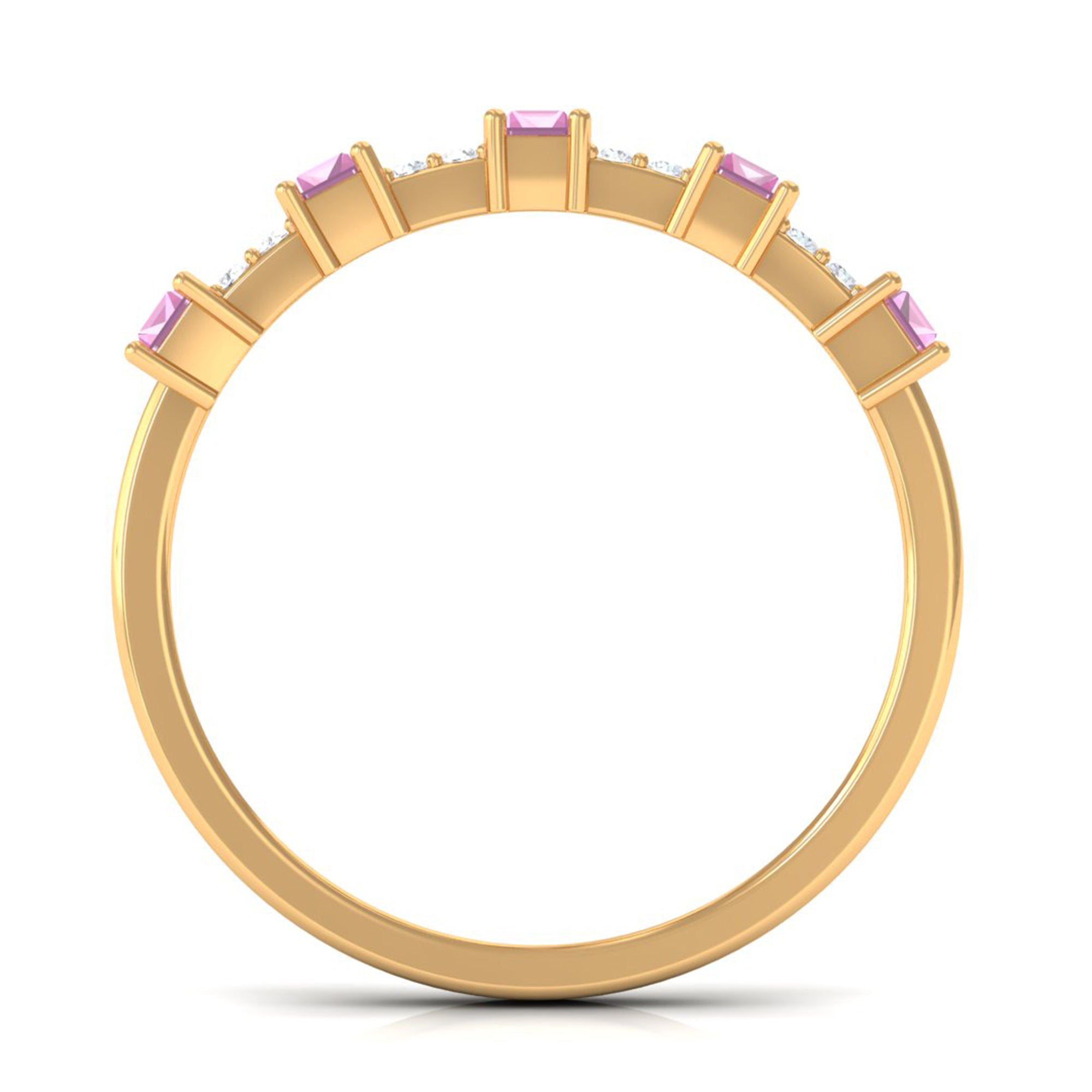 Pink Tourmaline Ring – Wide Half Eternity Diamond Gemstone Band in Rose Gold