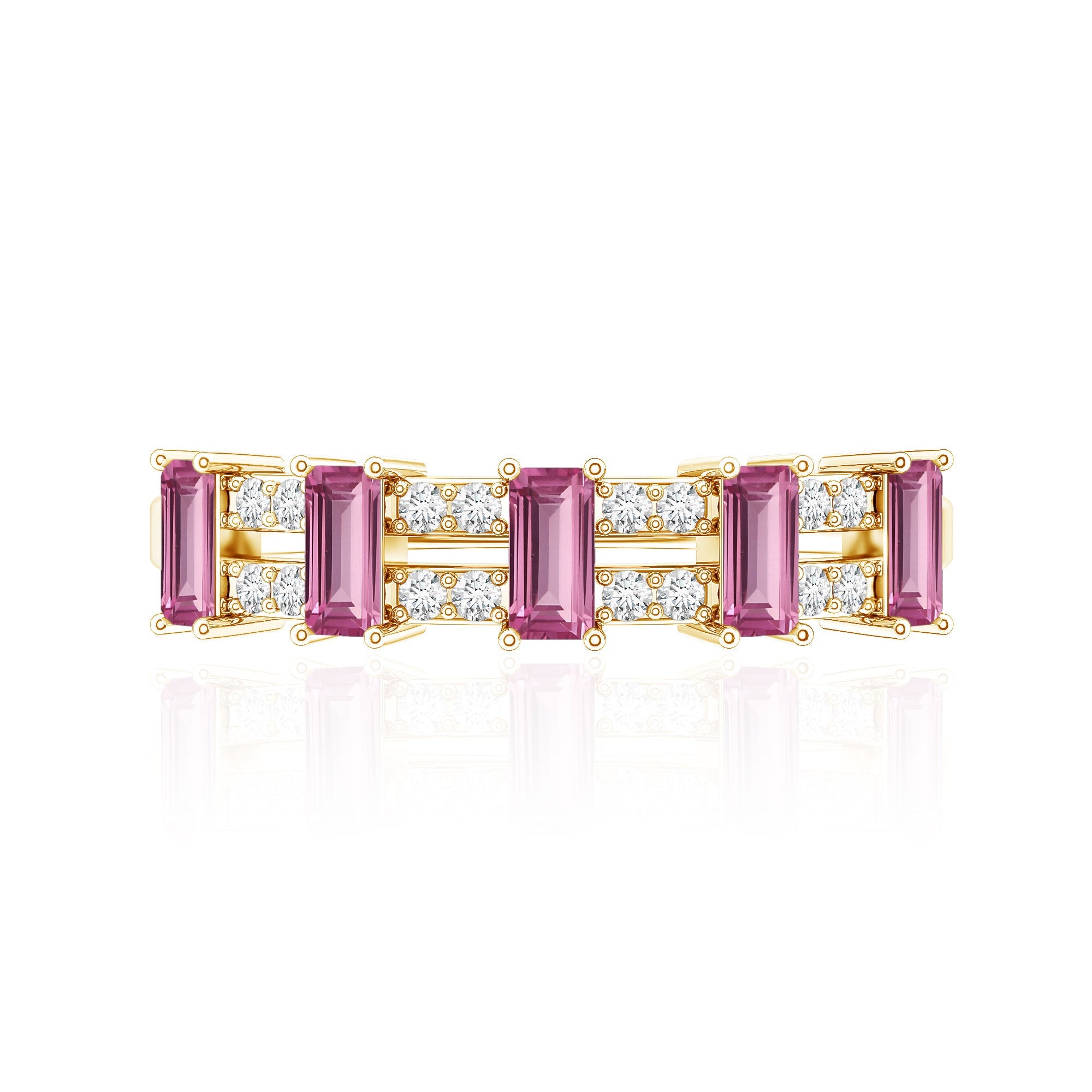 Pink Tourmaline Ring – Wide Half Eternity Diamond Gemstone Band in Rose Gold