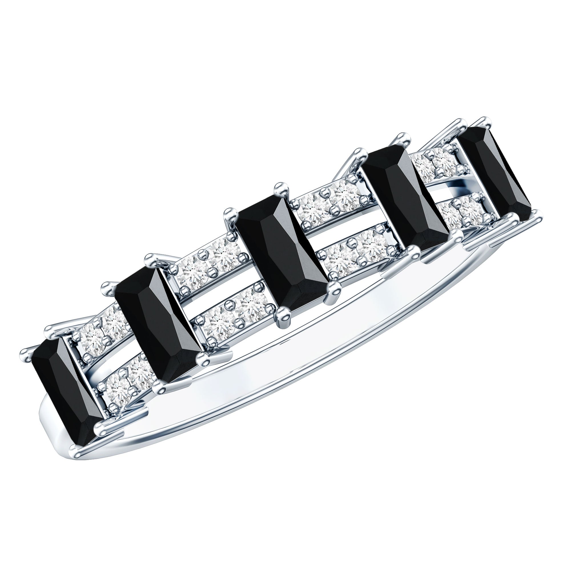 Real Black Spinel and Diamond Wide Band Ring