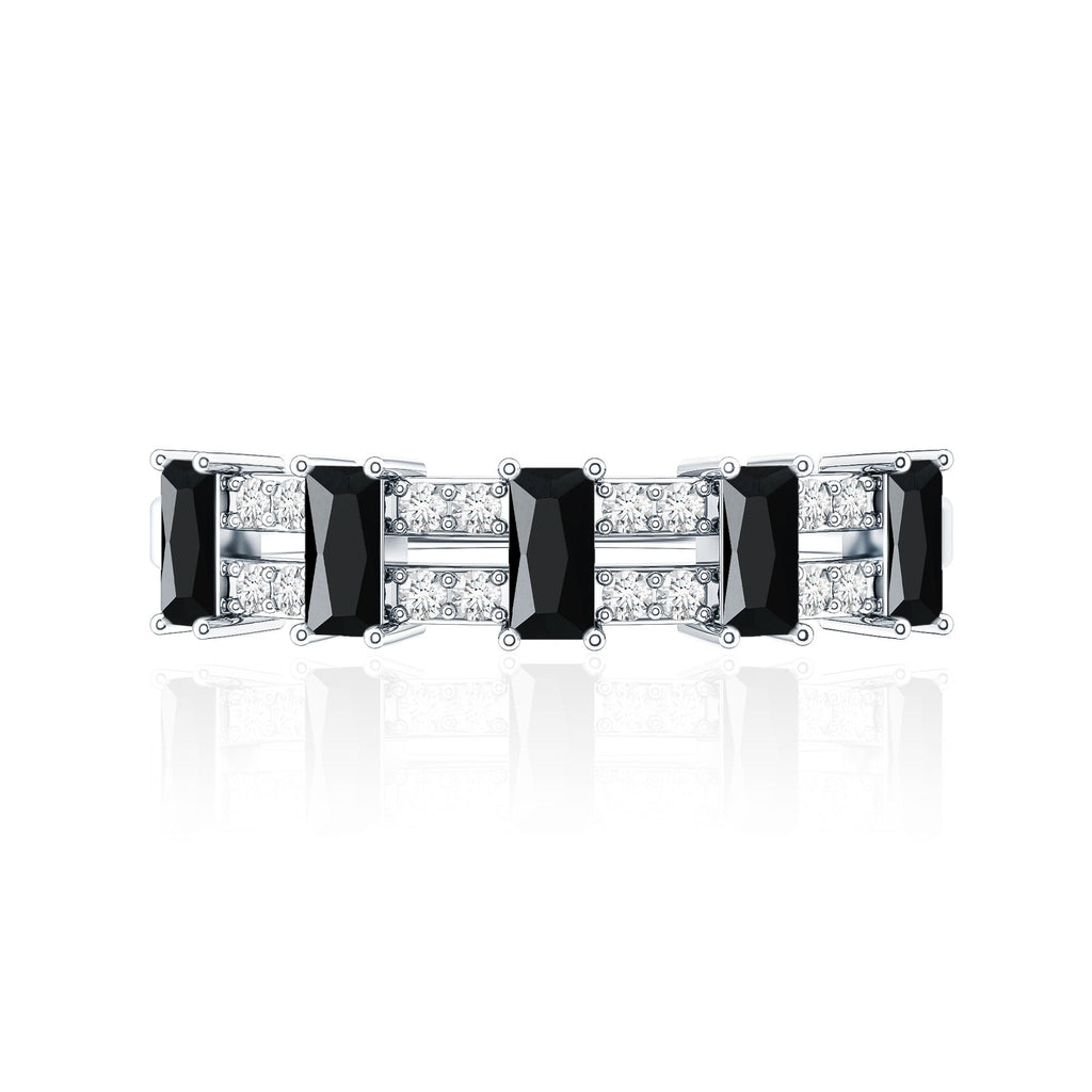 Real Black Spinel and Diamond Wide Band Ring