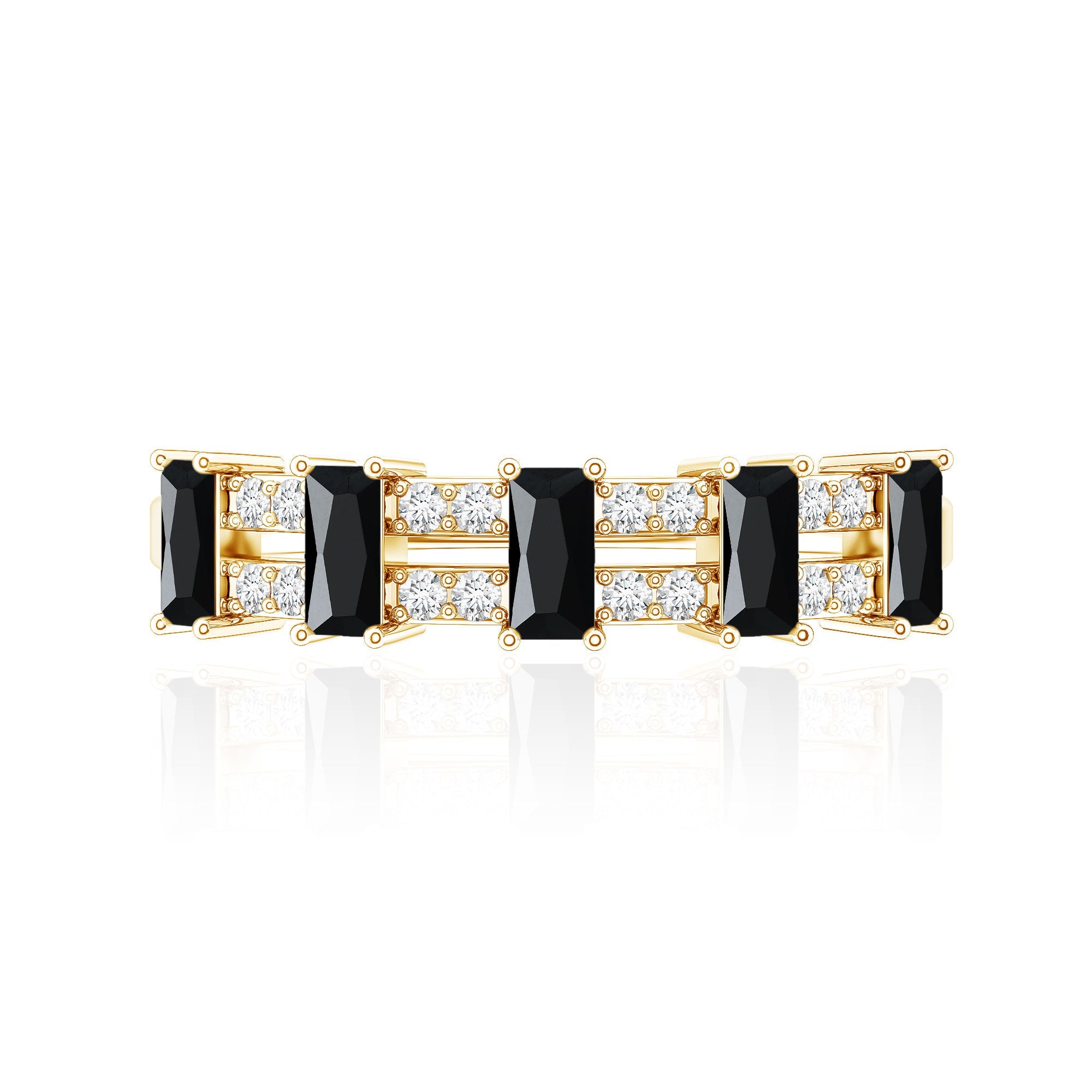 Real Black Spinel and Diamond Wide Band Ring
