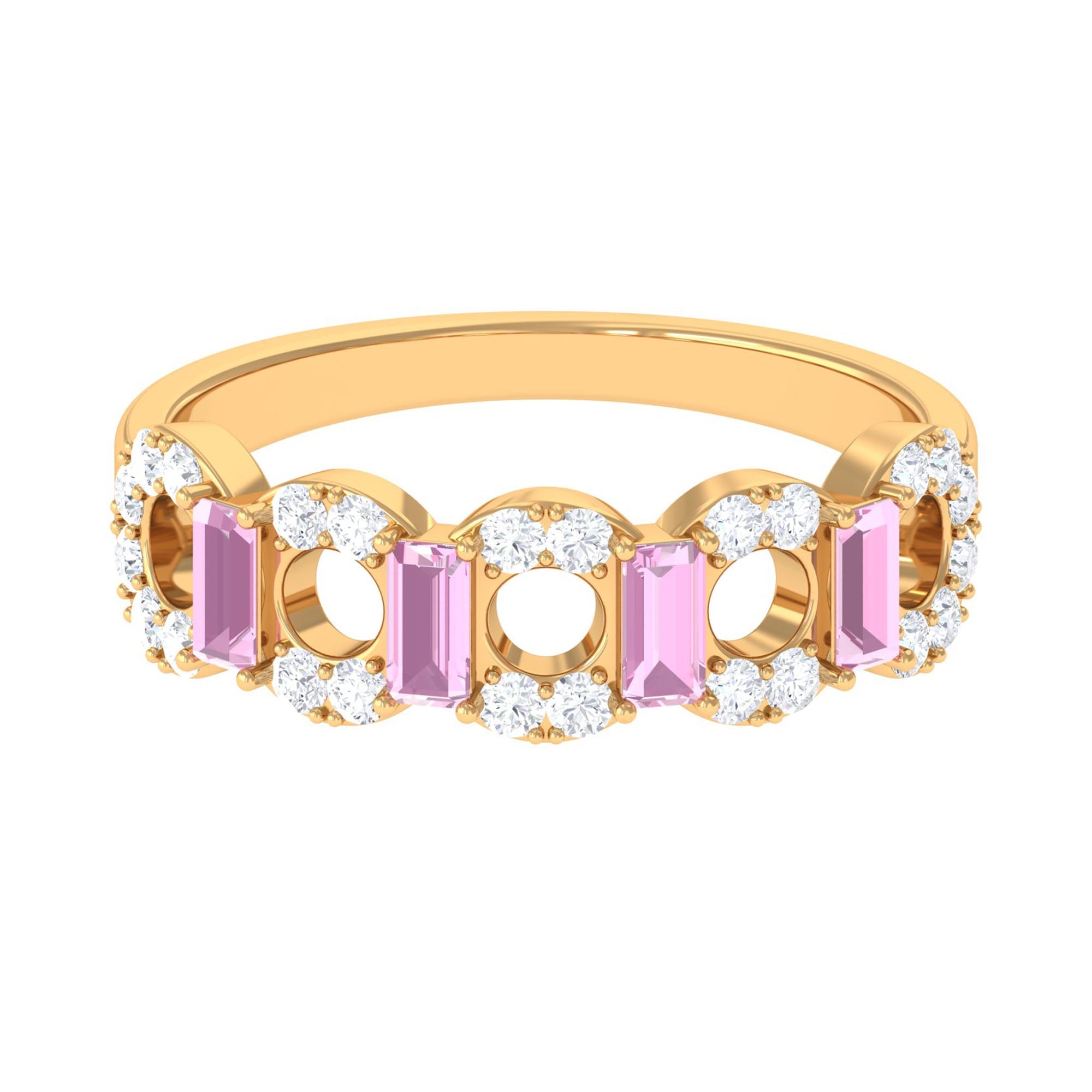 Pink Tourmaline Ring – Art Deco Half Eternity Rose Gold Diamond Accent Jewelry