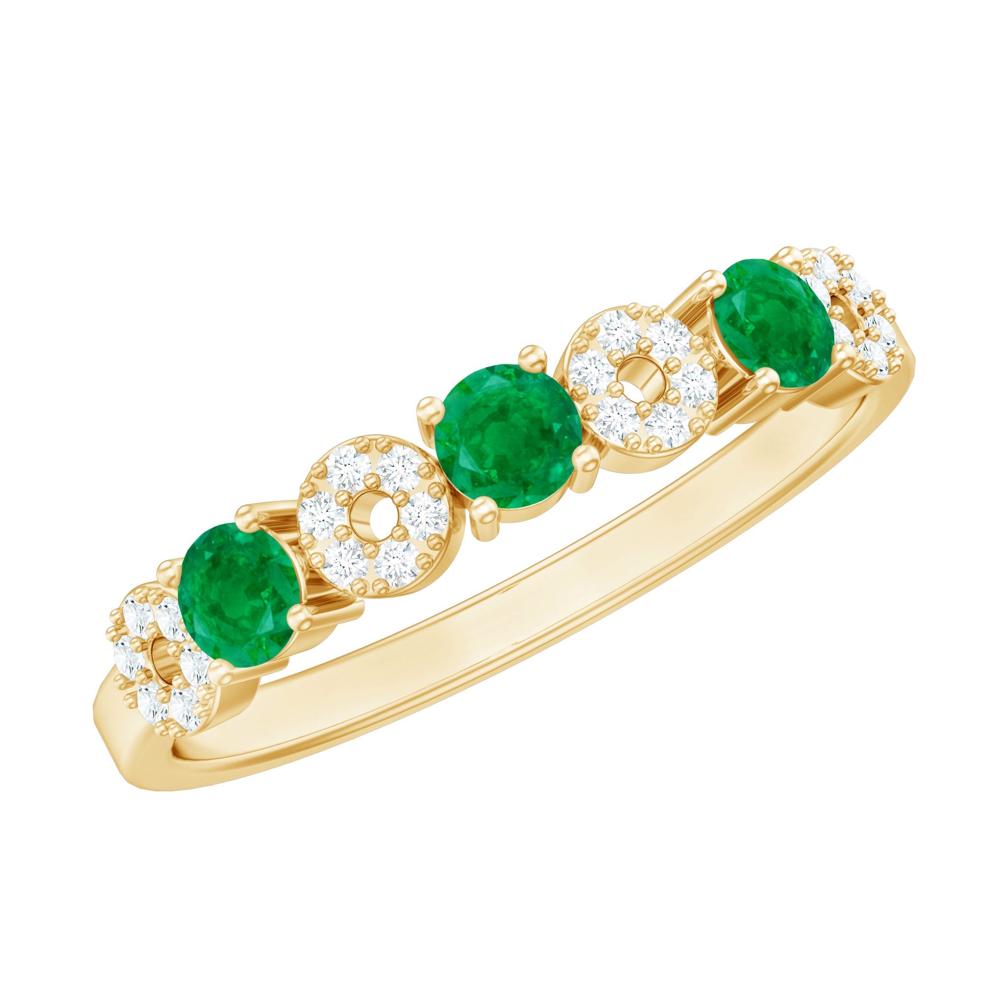 Emerald Diamond Ring – Half Eternity Band with AAA Emeralds & HI-SI Diamonds
