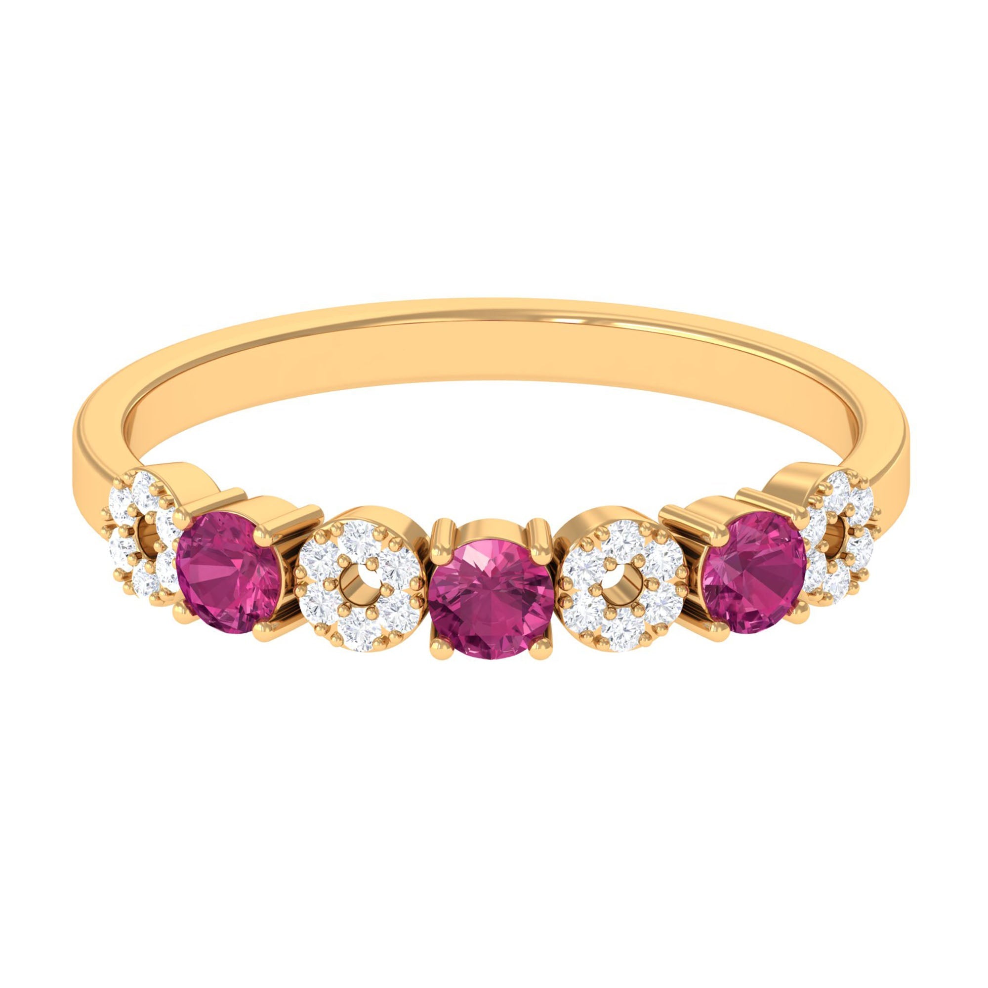 Semi Eternity Ring – Pink Tourmaline & Diamond Gemstone Band | AAA Quality Jewelry