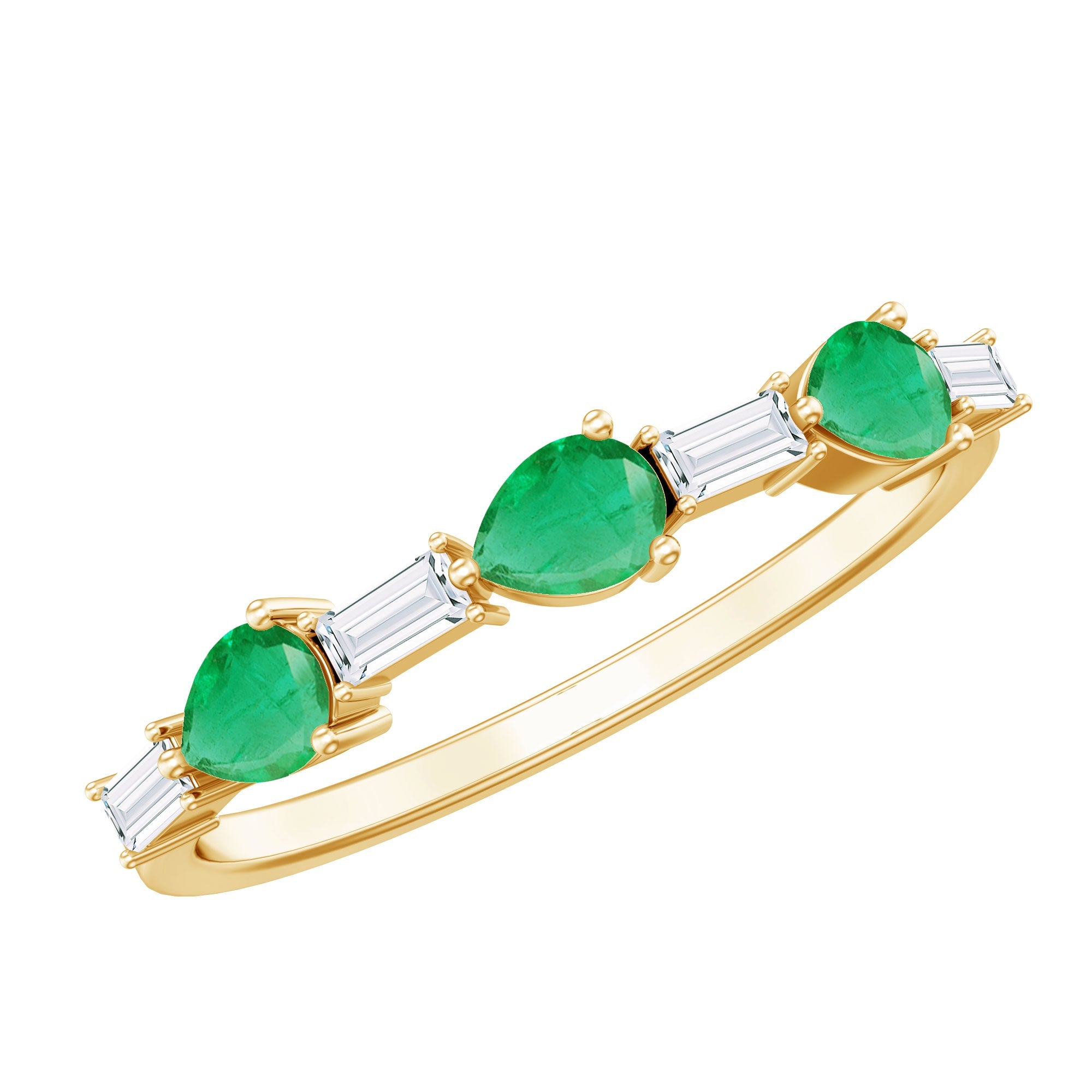 Emerald Diamond Ring – East West Half Eternity Anniversary Band with AAA Quality Emerald