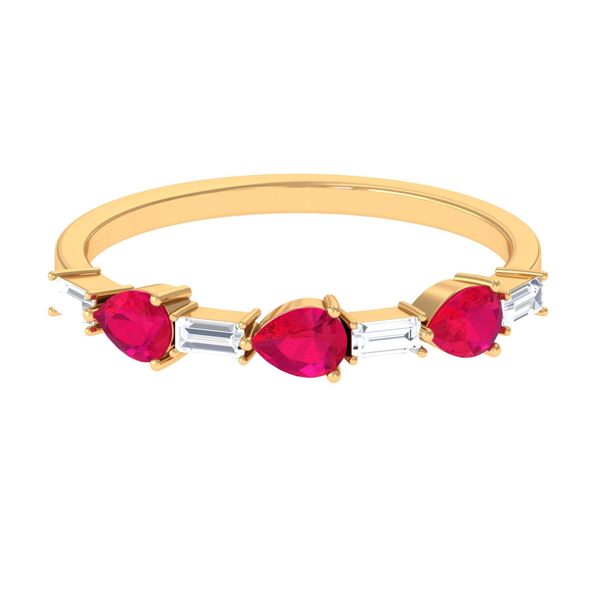 Ruby Eternity Ring – Half Eternity Band with Pear Shape Ruby & Baguette Diamond