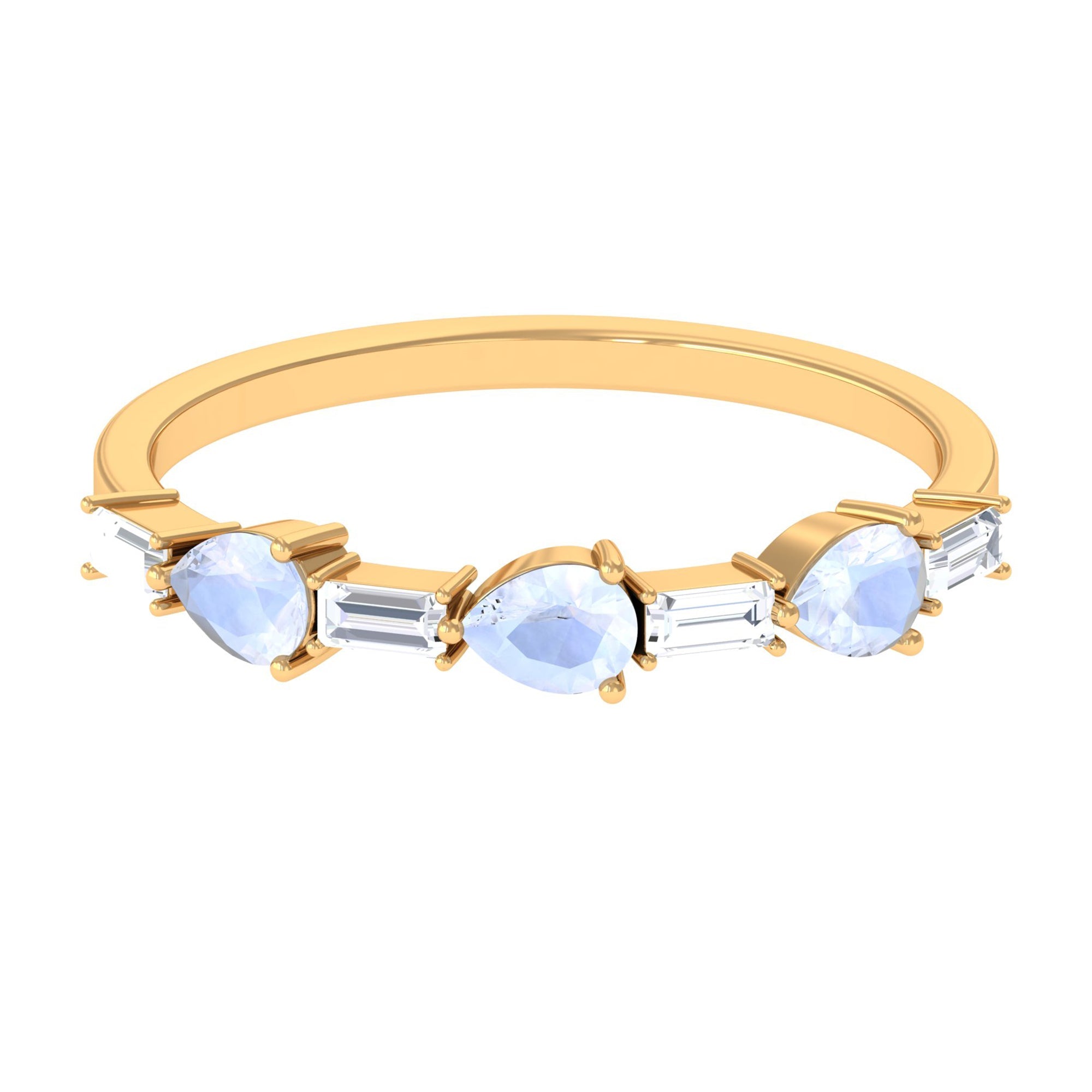 Moonstone Eternity Ring – Diamond Half Band with East West Prong Setting