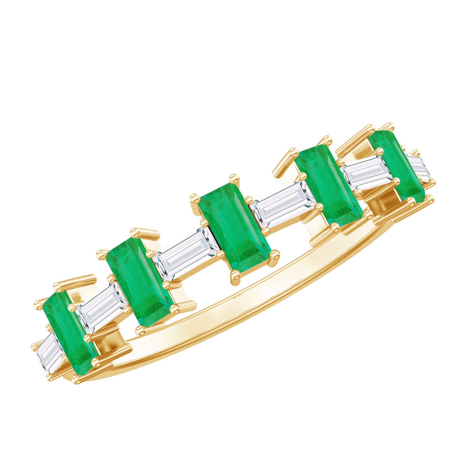 Baguette Emerald Ring – Half Eternity Band with AAA Quality Moissanite Stones