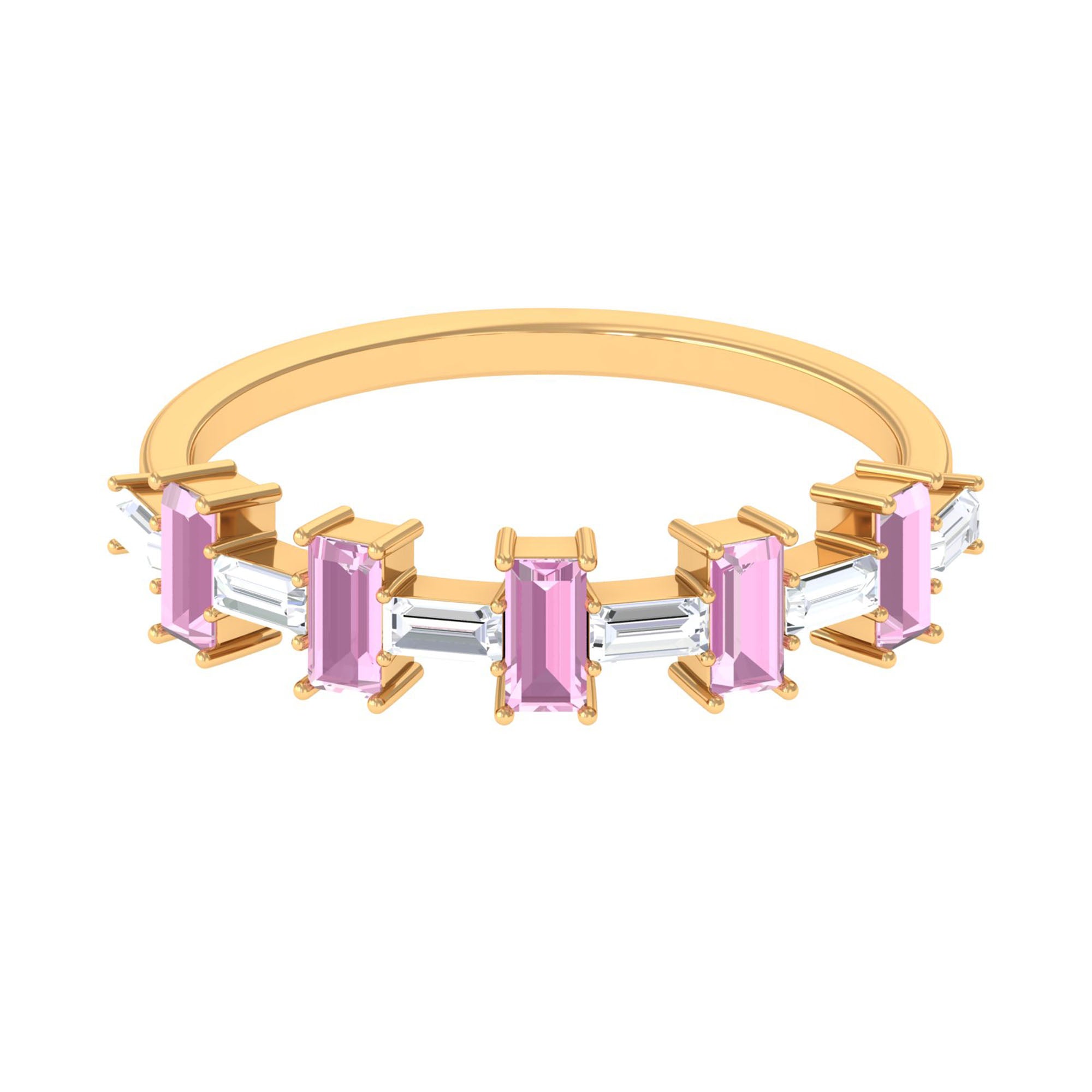 Pink Tourmaline Ring – Half Eternity Band With Sparkling Moissanite Baguette Cut