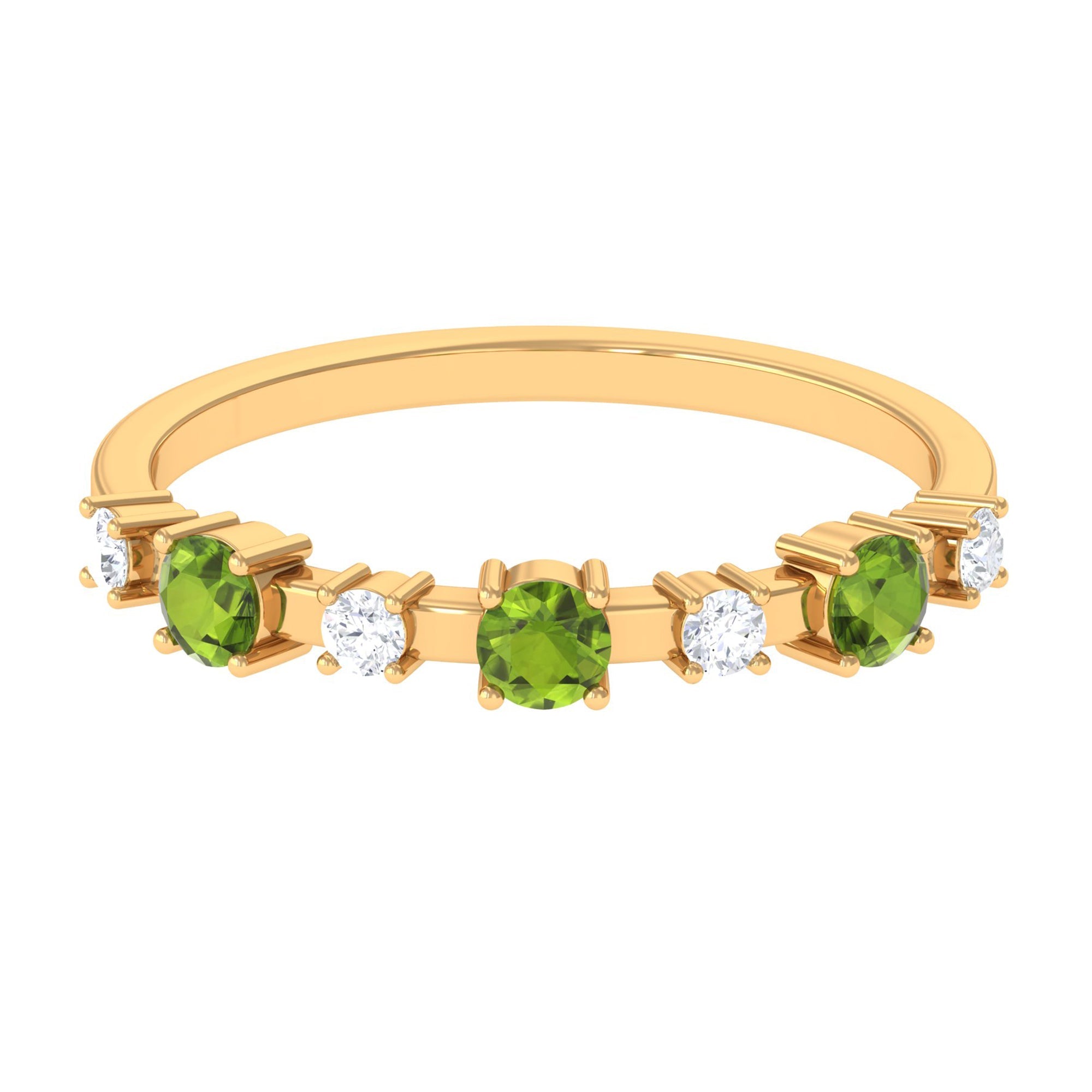 Half Eternity Ring – Peridot & Diamond Prong Setting | Elegant Green Gemstone Band