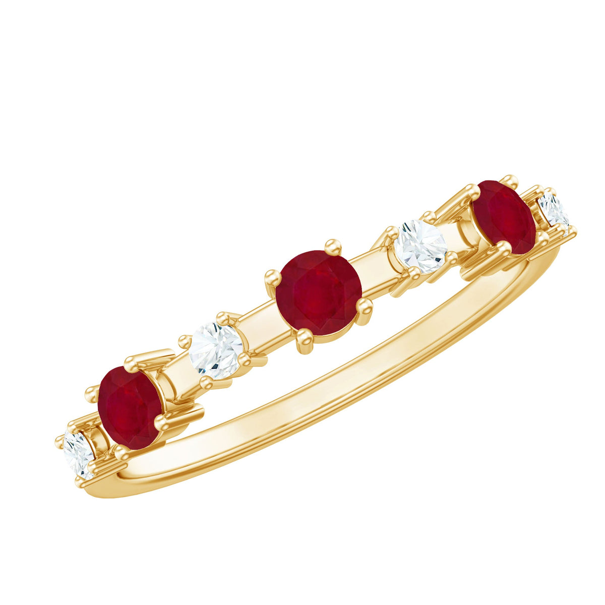 Ruby Eternity Ring – Half Eternity Band with AAA Quality Ruby & Diamonds