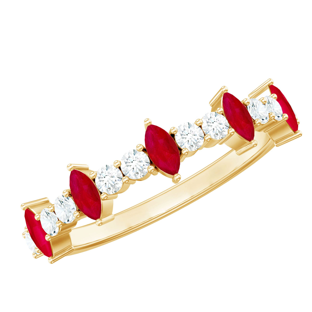 Ruby Diamond Eternity Ring – Half Eternity Marquise Ruby & Sparkling Band