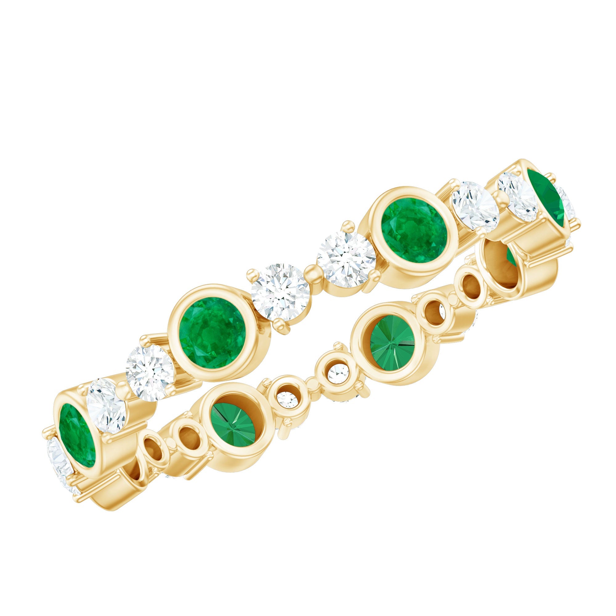 Emerald Diamond Eternity Ring – Bezel Set Natural Emerald & Diamond Band