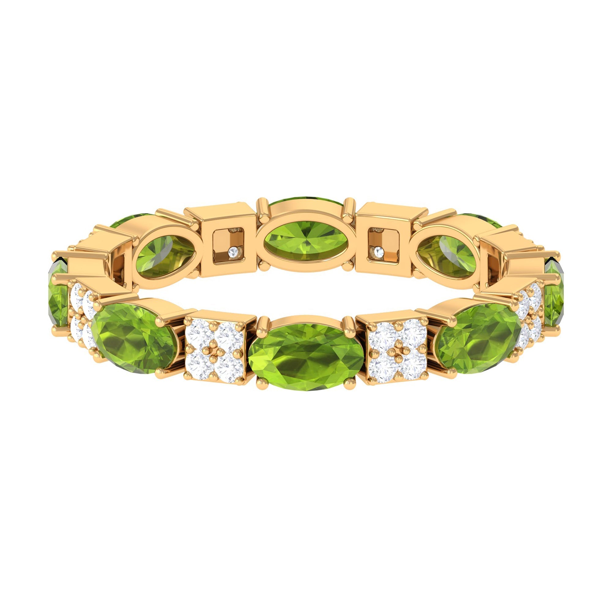 Peridot Eternity Ring - Oval Cut Green Gemstone Band with Brilliant Cut Diamonds