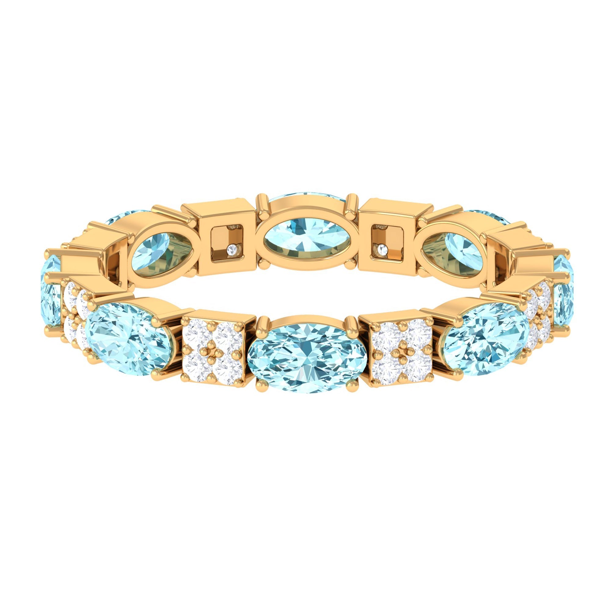 Aquamarine Eternity Ring – Full Eternity Ring with Prong Set Diamonds & Oval Aquamarine