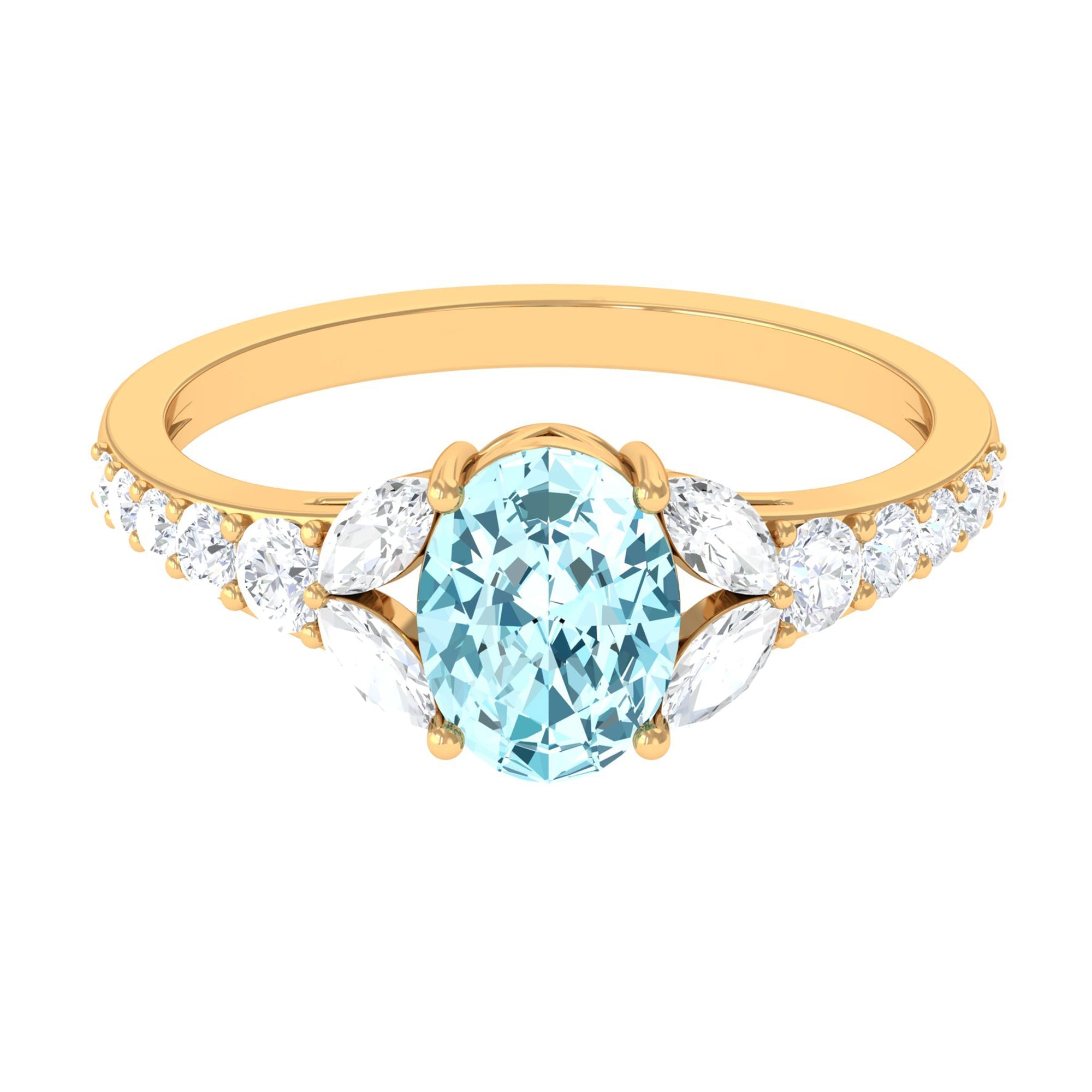 Oval Aquamarine Engagement Ring – 1 Carat Blue Gemstone With Lab Grown Diamond Accents