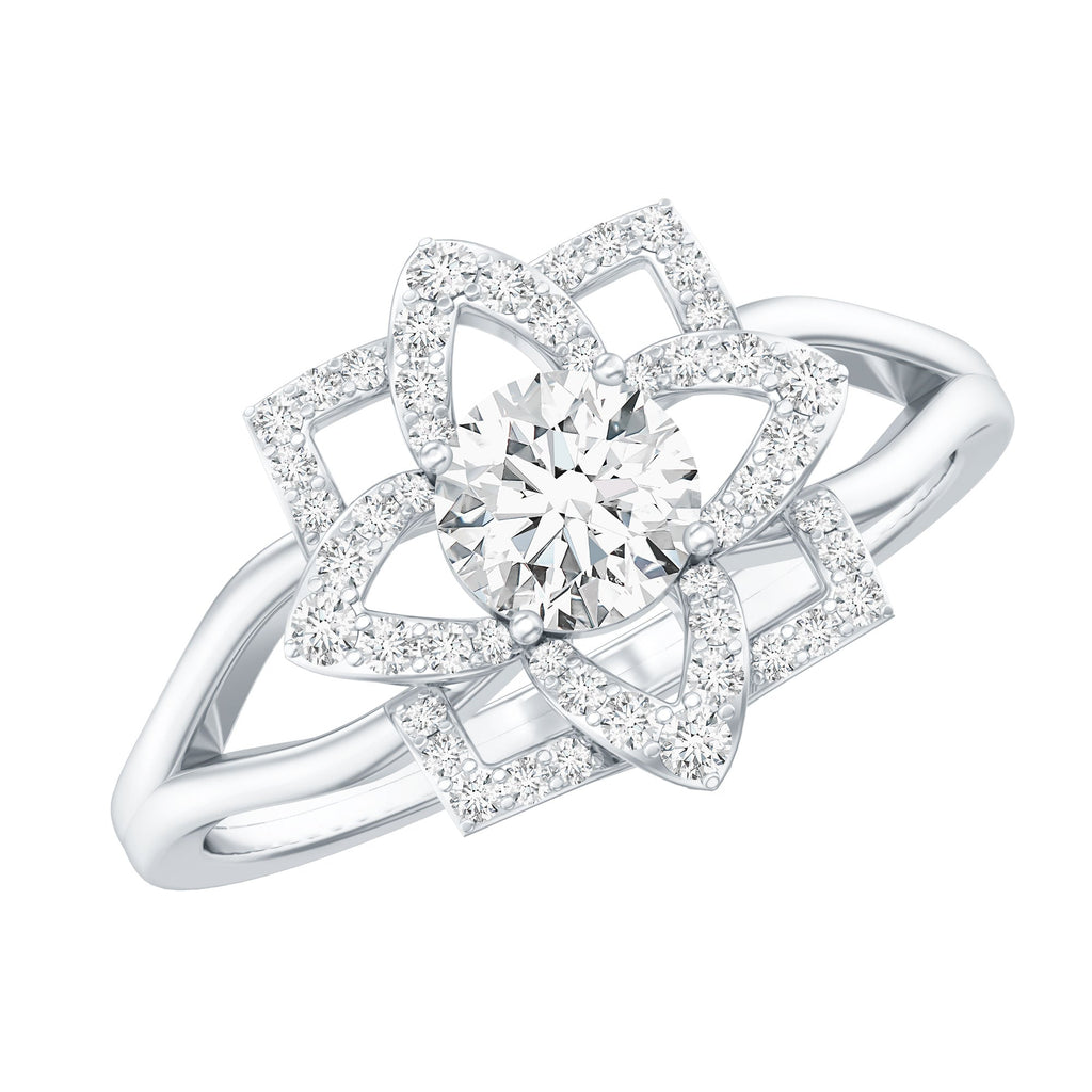 Certified Moissanite Floral Engagement Ring with Split Shank