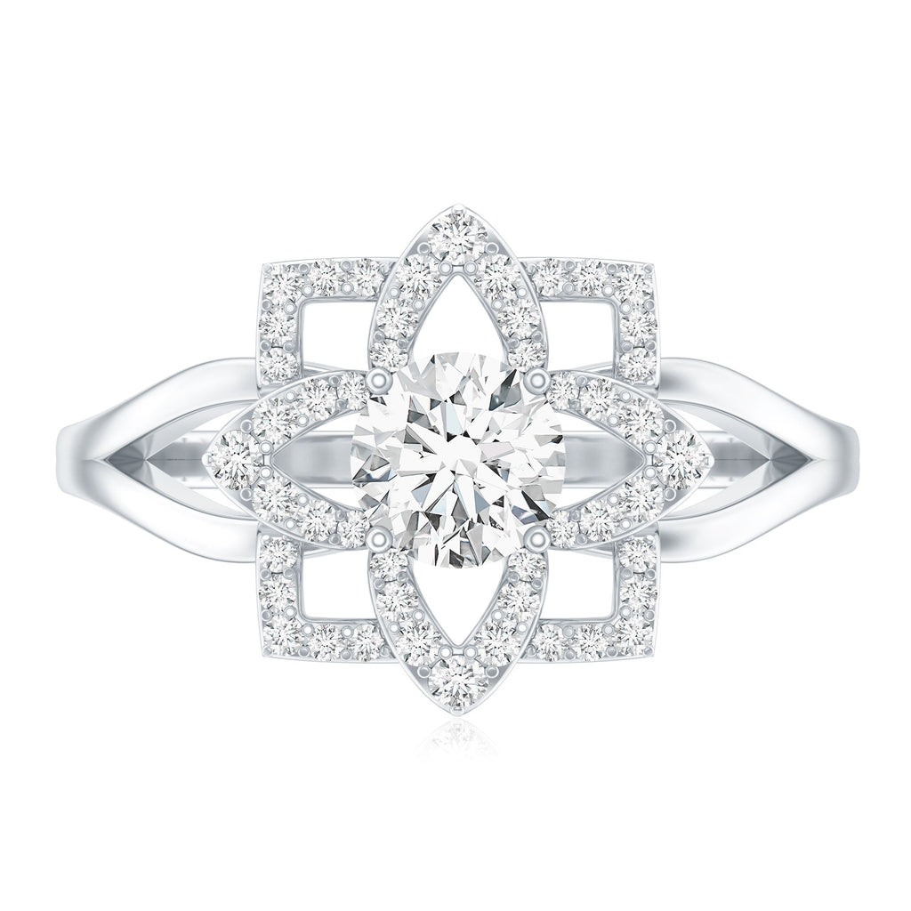 Certified Moissanite Floral Engagement Ring with Split Shank