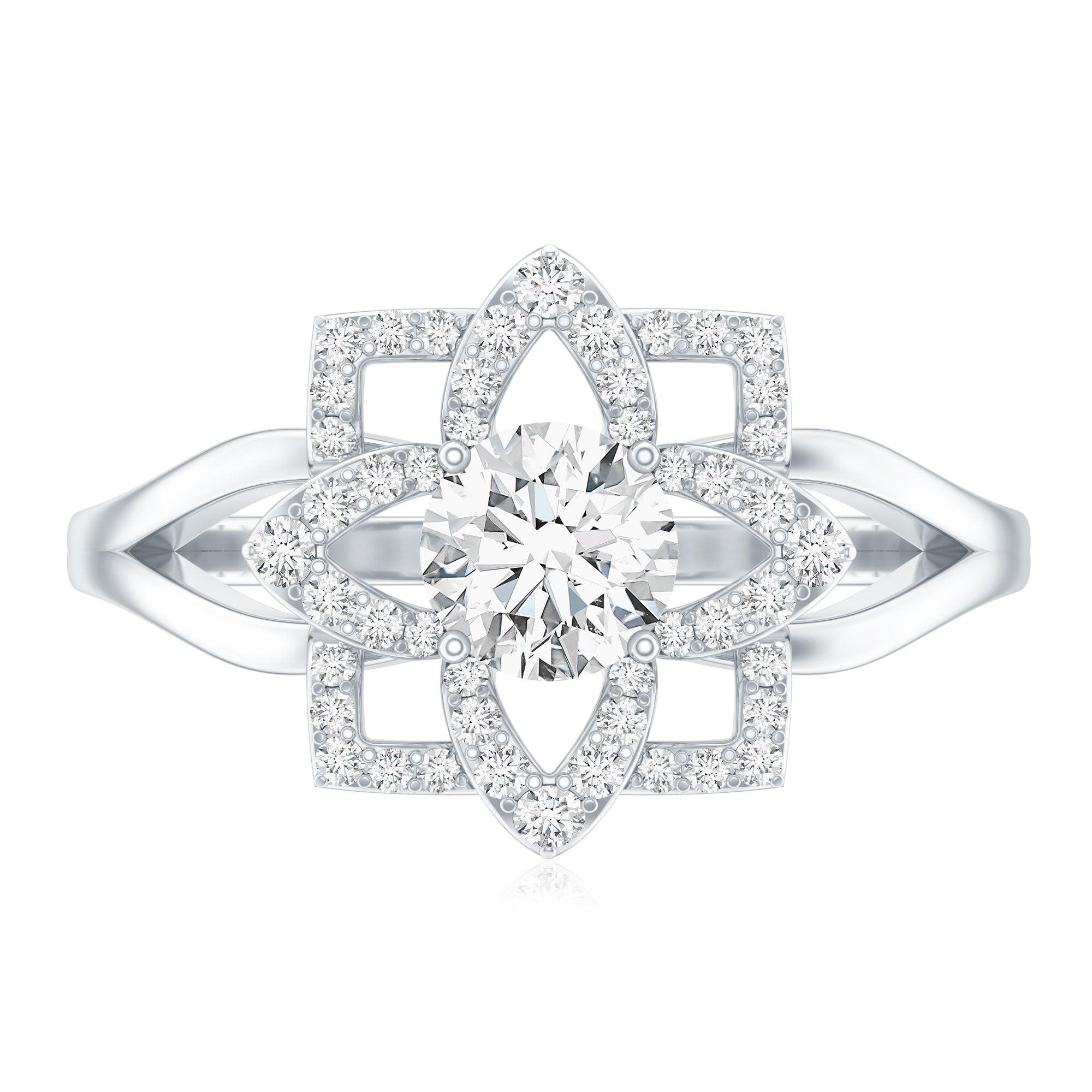 Certified Moissanite Floral Engagement Ring with Split Shank