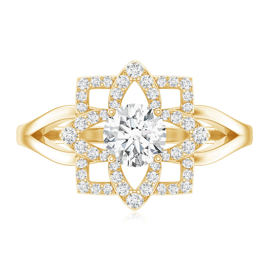Certified Moissanite Floral Engagement Ring with Split Shank