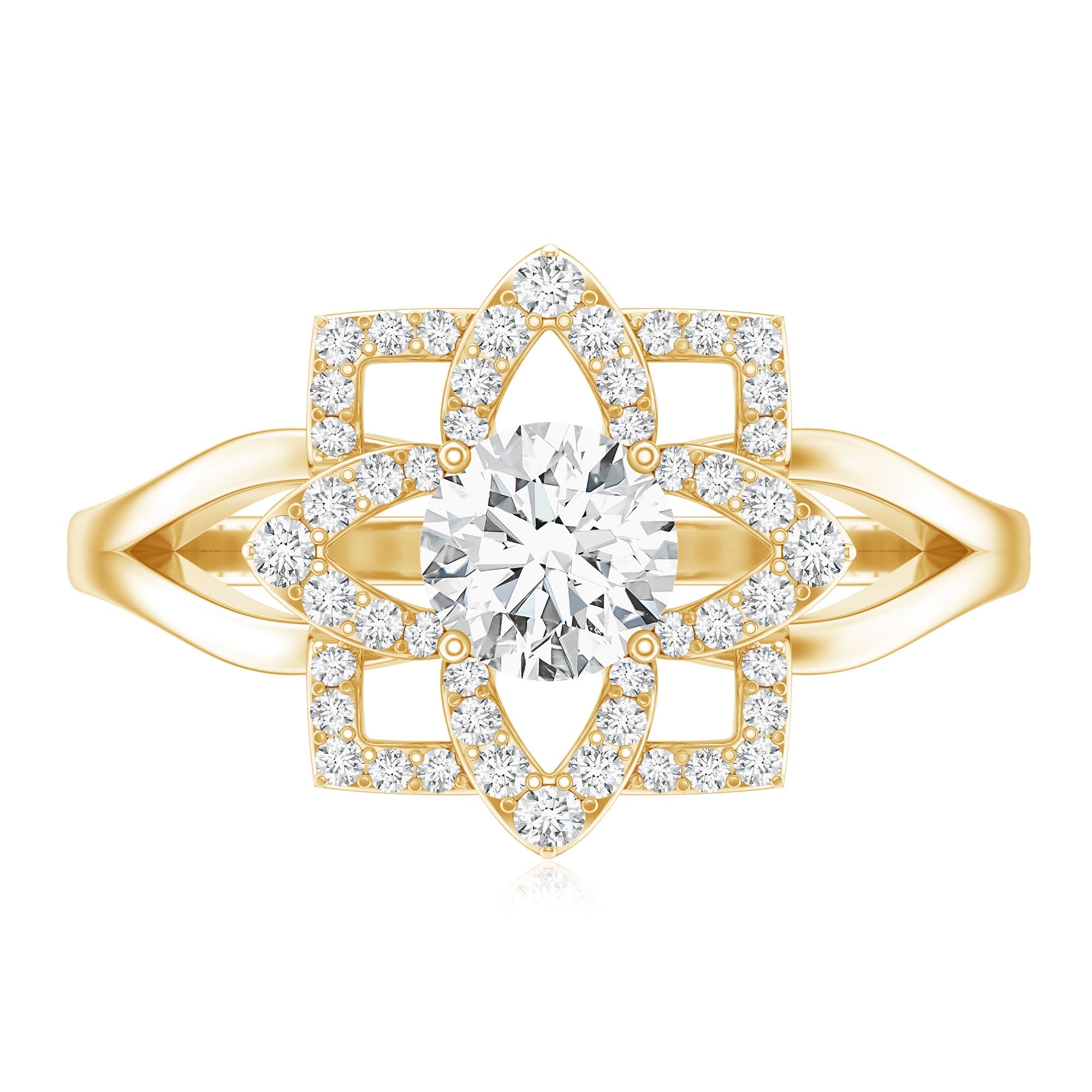 Certified Moissanite Floral Engagement Ring with Split Shank