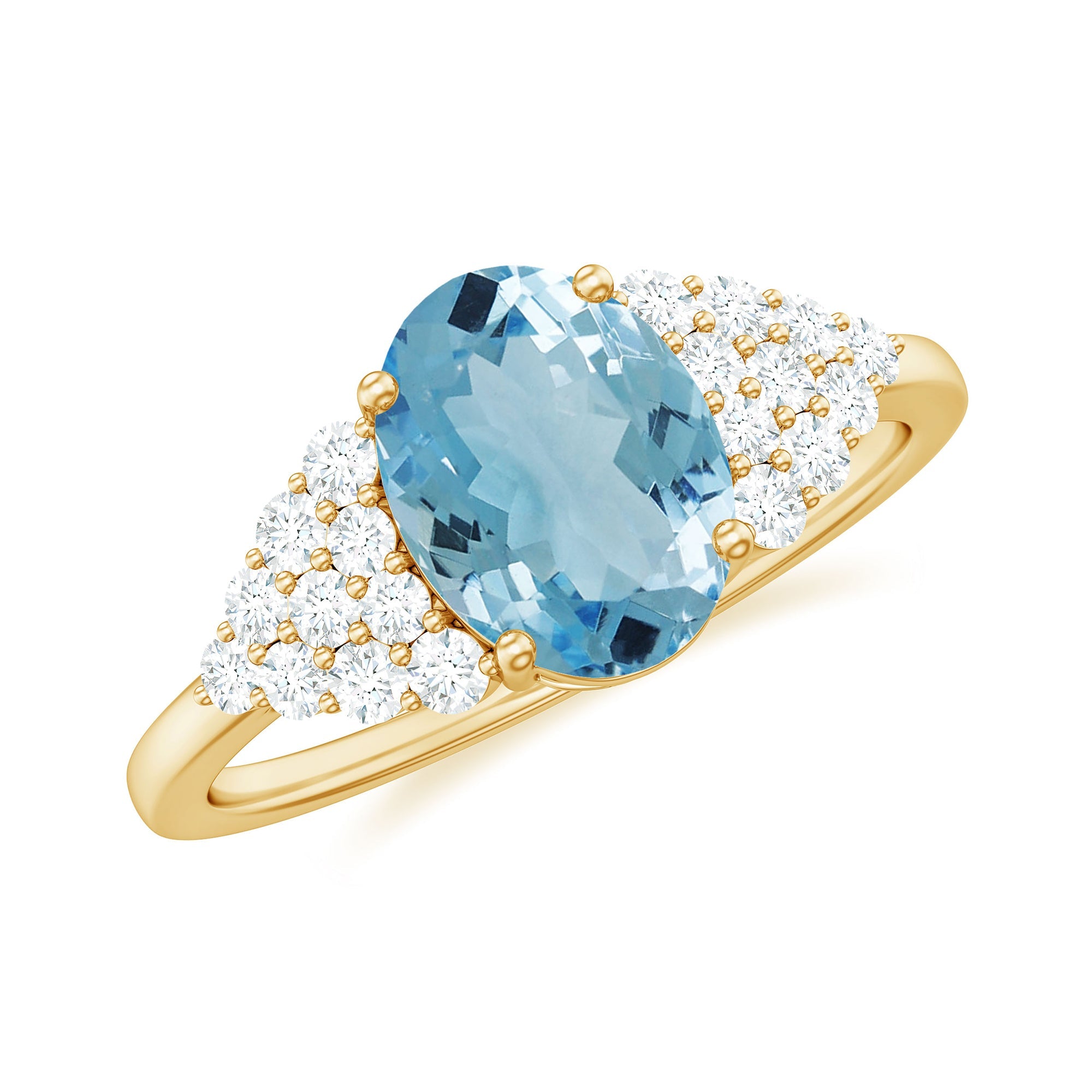 Aquamarine Engagement Ring – Oval Solitaire 1 Carat Aquamarine Diamond Cluster Band