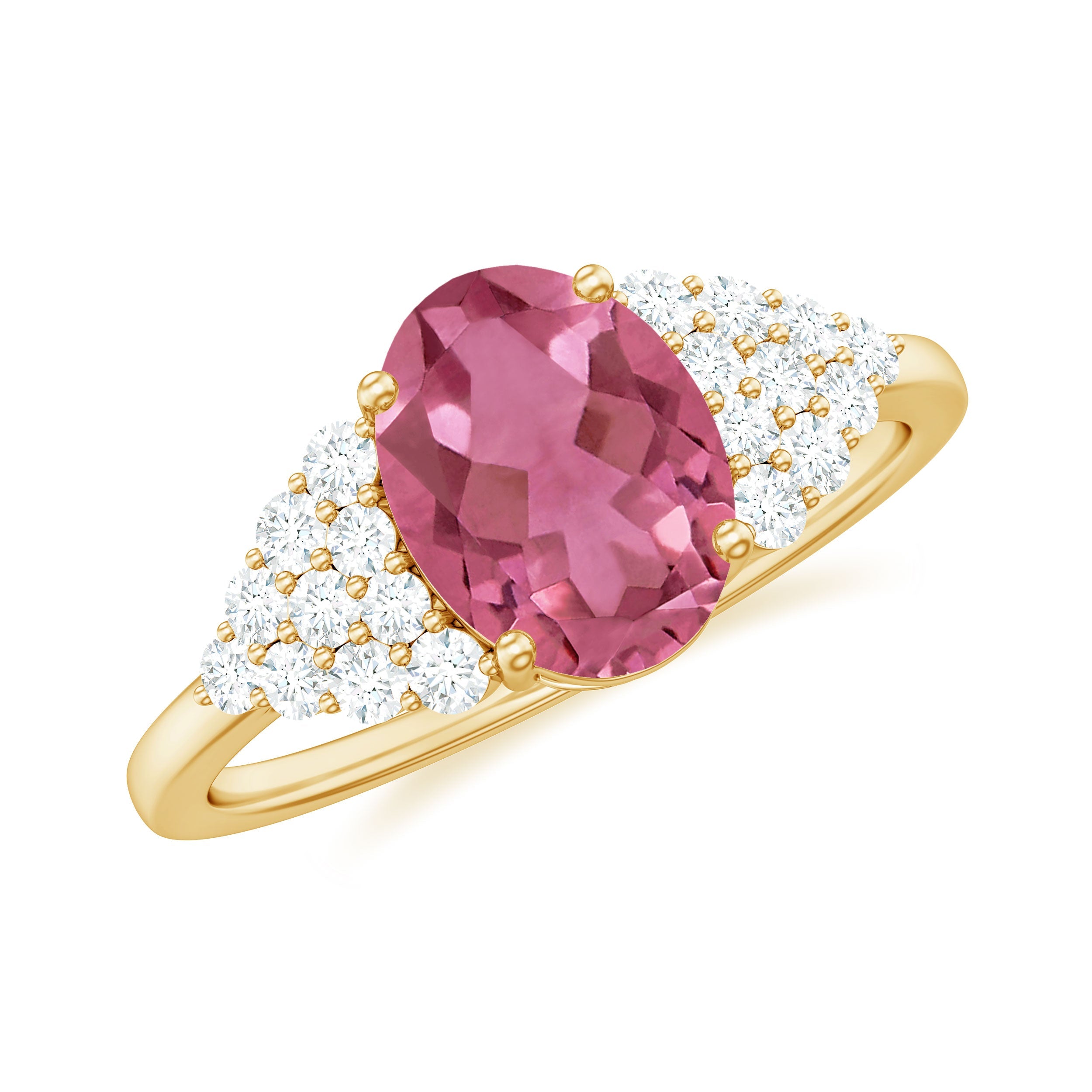 Pink Tourmaline Ring Classic Solitaire Jewelry With Sparkling Diamond Accents AAA Quality