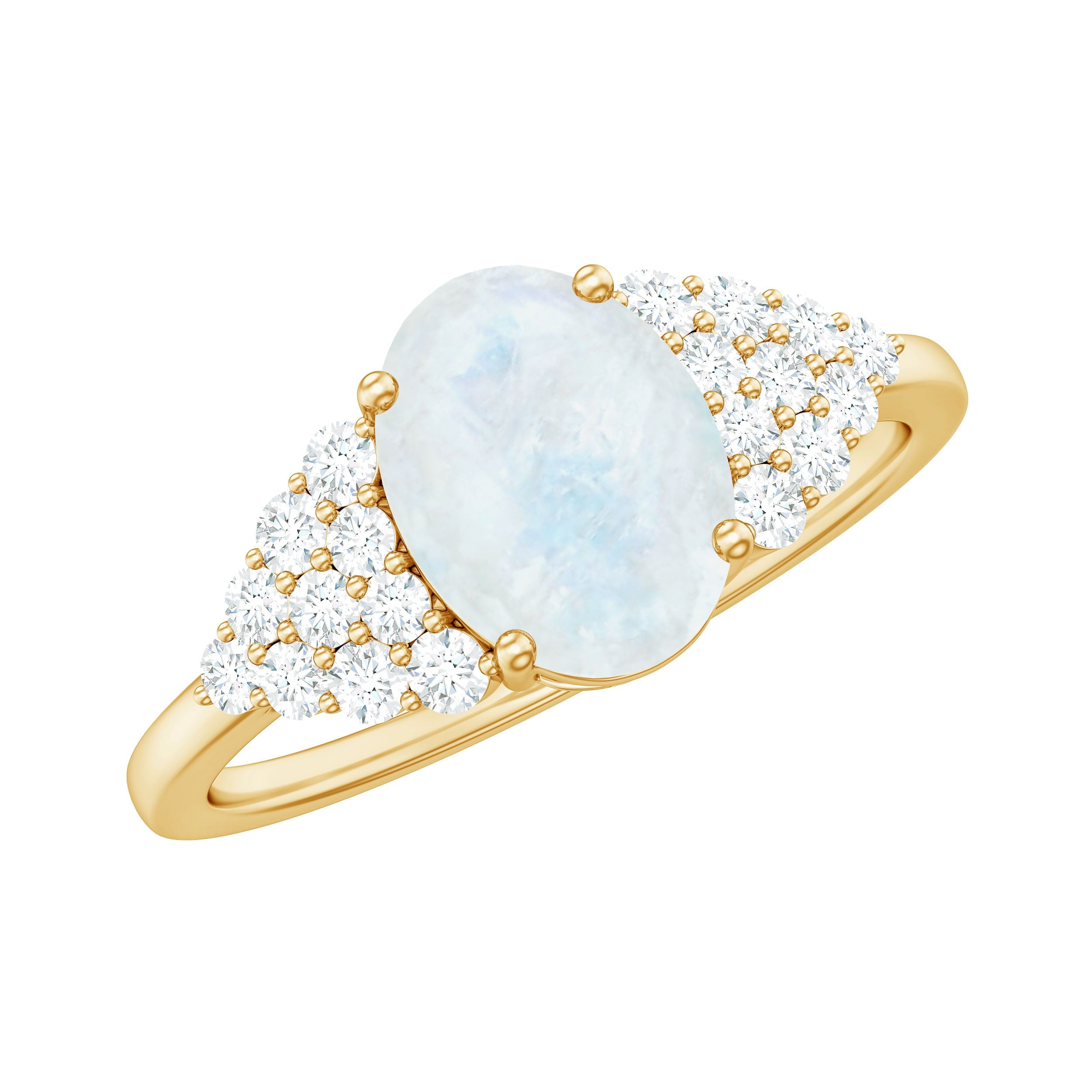 Moonstone Engagement Ring – Oval Cut Solitaire Gold Ring with Diamond Accent