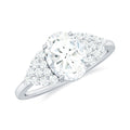 Oval Moissanite Engagement Ring - 6x8 MM Elongated Center Stone With Cluster Side Stones