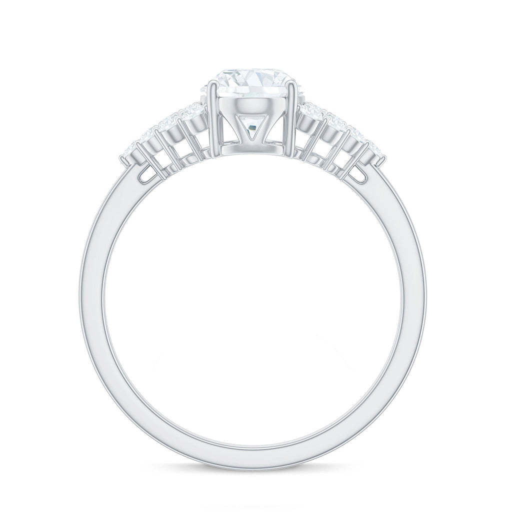 Oval Moissanite Engagement Ring - 6x8 MM Elongated Center Stone With Cluster Side Stones
