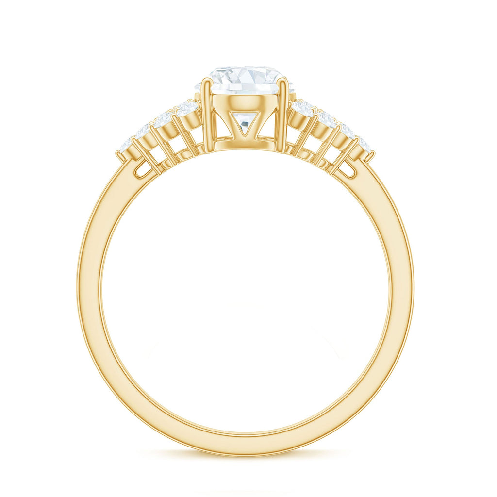 Oval Moissanite Engagement Ring - 6x8 MM Elongated Center Stone With Cluster Side Stones
