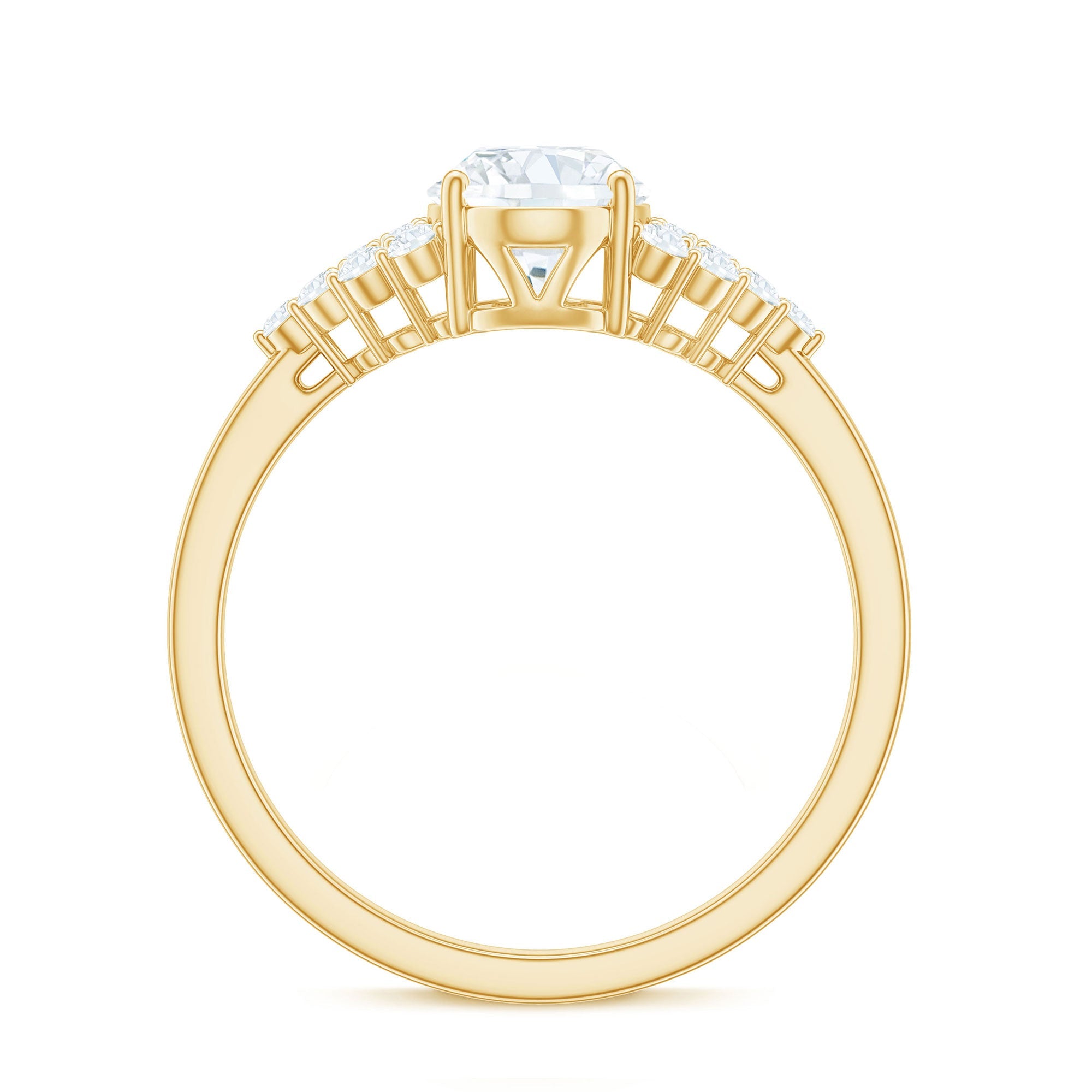 Oval Moissanite Engagement Ring - 6x8 MM Elongated Center Stone With Cluster Side Stones