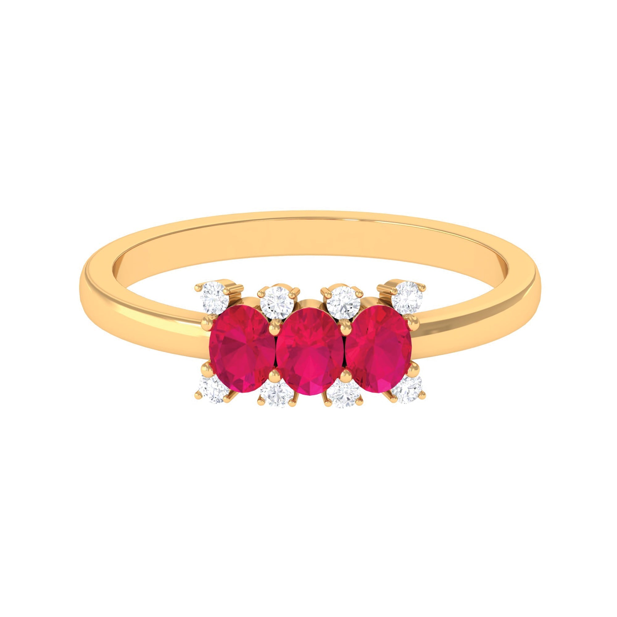 Oval Ruby Promise Ring – Three Stone Design With Brilliant Cut Diamonds | AAA Quality