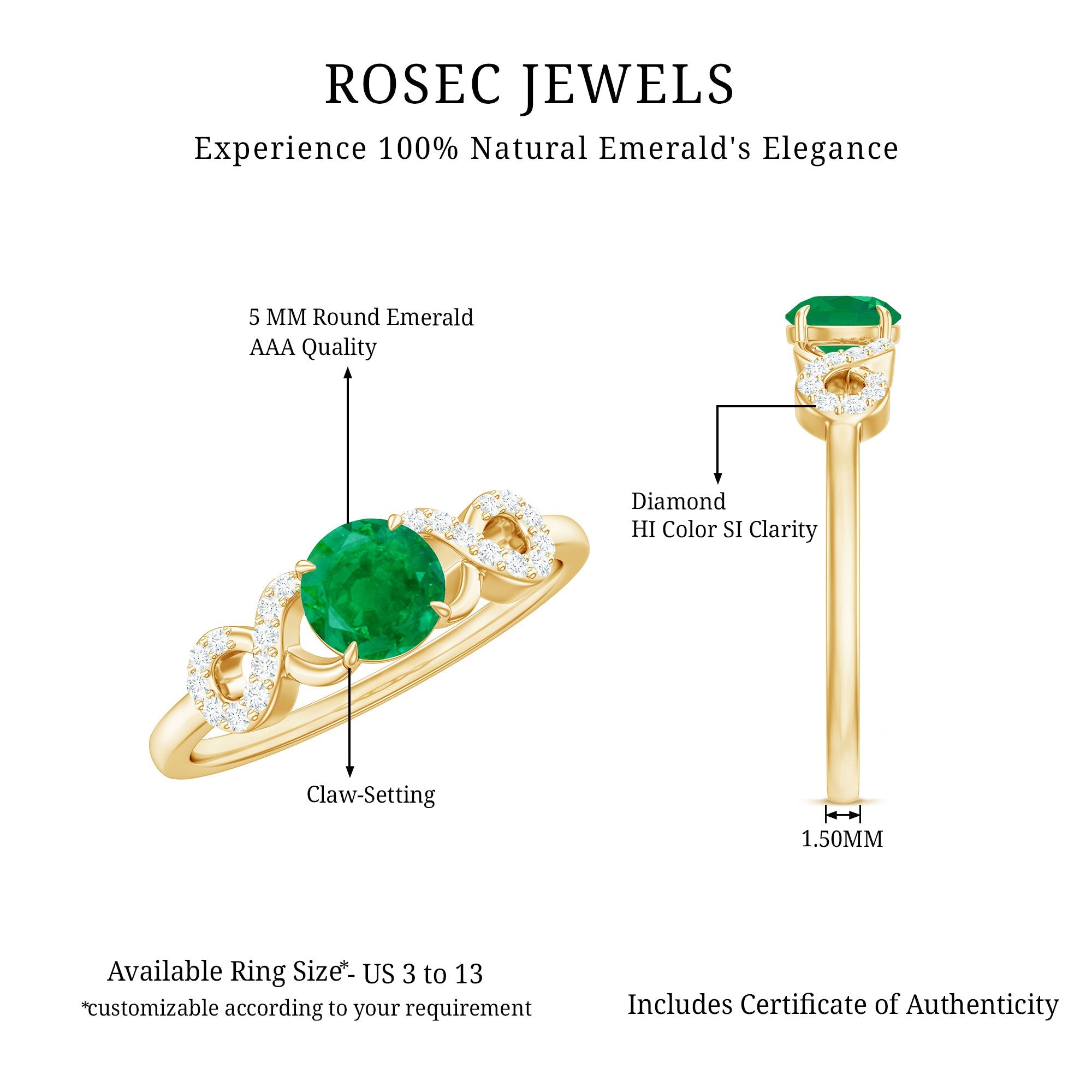 Emerald Diamond Promise Ring – Unique Criss Cross Band With AAA Quality Emerald