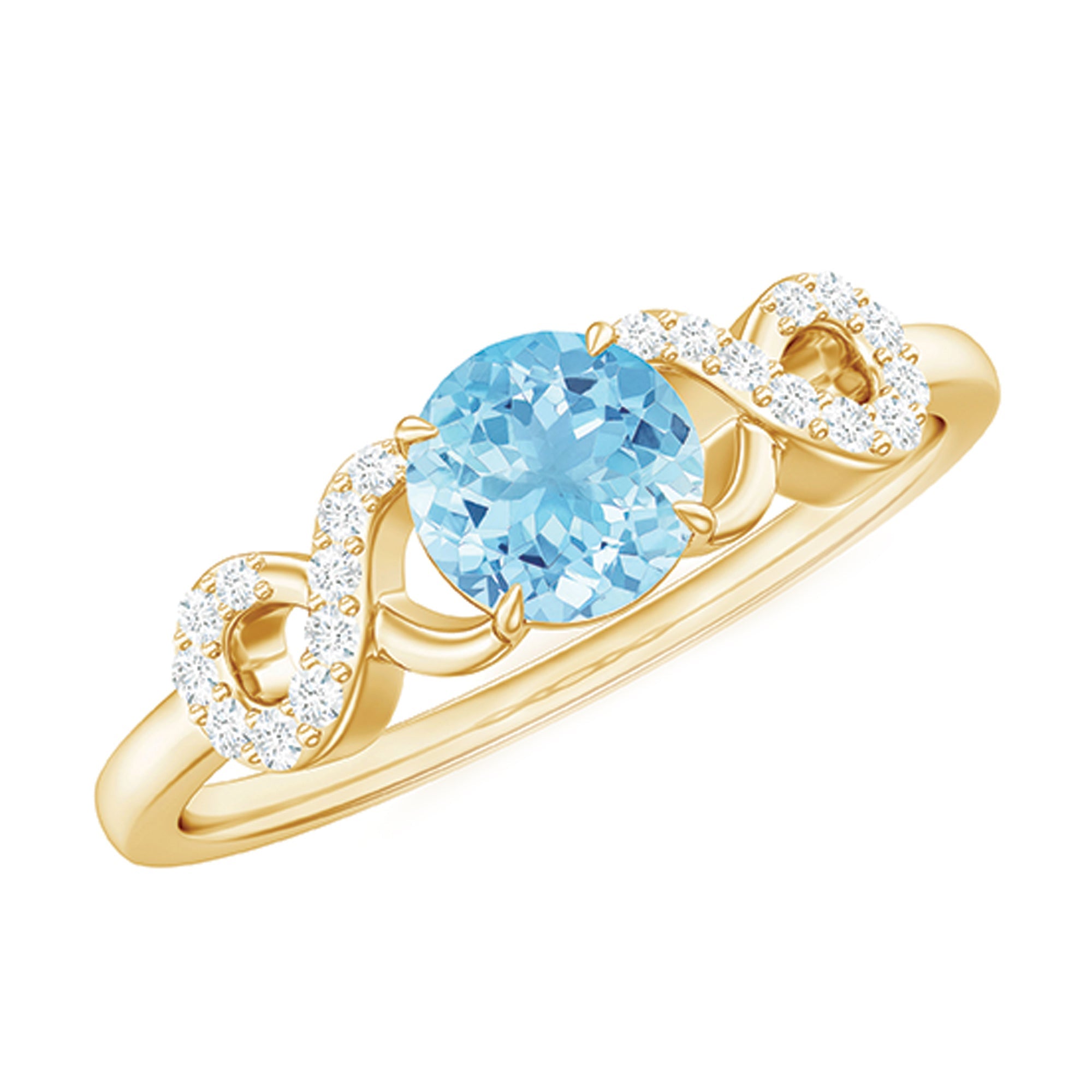 Aquamarine Engagement Ring – Round Cut Aquamarine Infinity Band With Diamonds