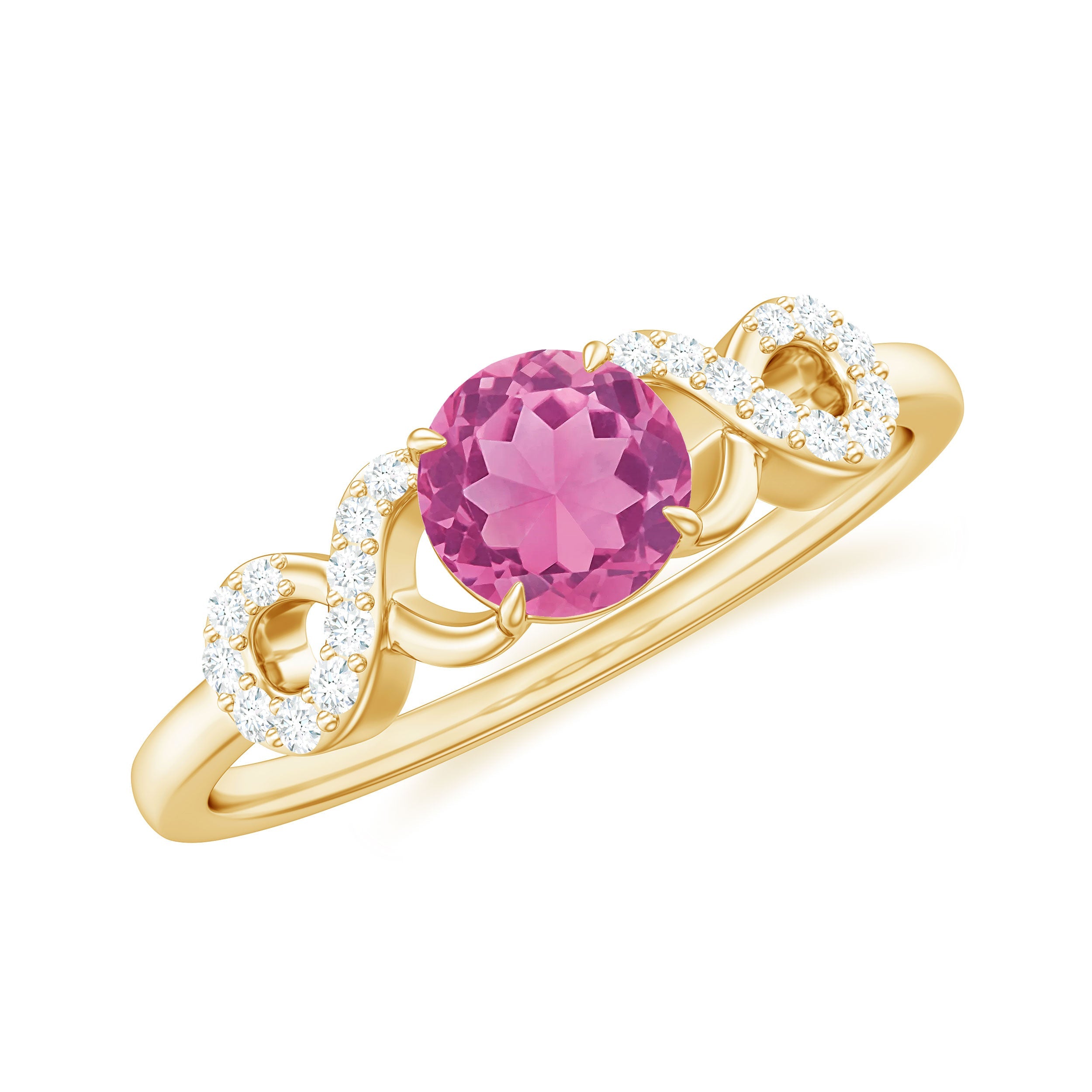 Pink Tourmaline Promise Ring – Solitaire Infinity Design With Diamond Accents
