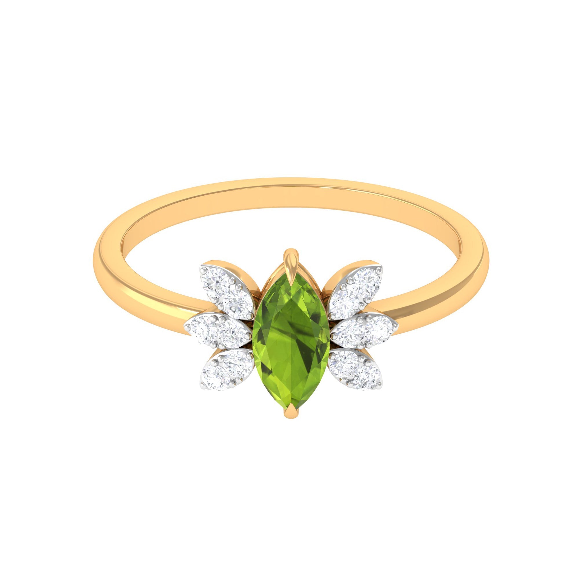 Peridot Promise Ring - 0.7 Carat Marquise Cut Green Gemstone Ring with Diamond Stones