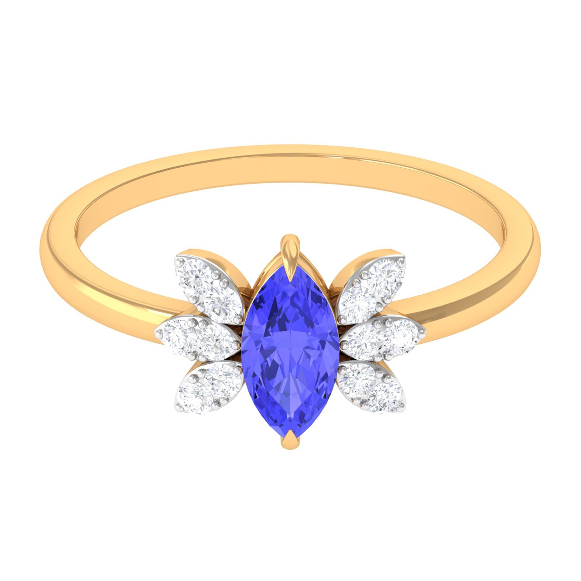 Tanzanite Promise Ring – Marquise Cut Blue Gemstone Gold Ring with Diamond Accents