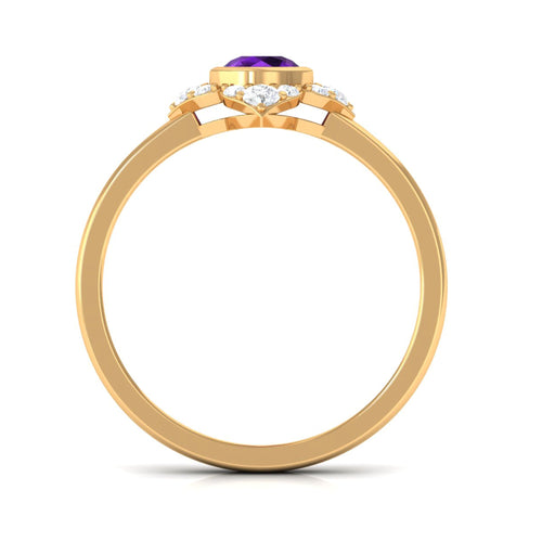 0.4 Carat Bezel Set Amethyst Flower Engagement Ring with Diamond