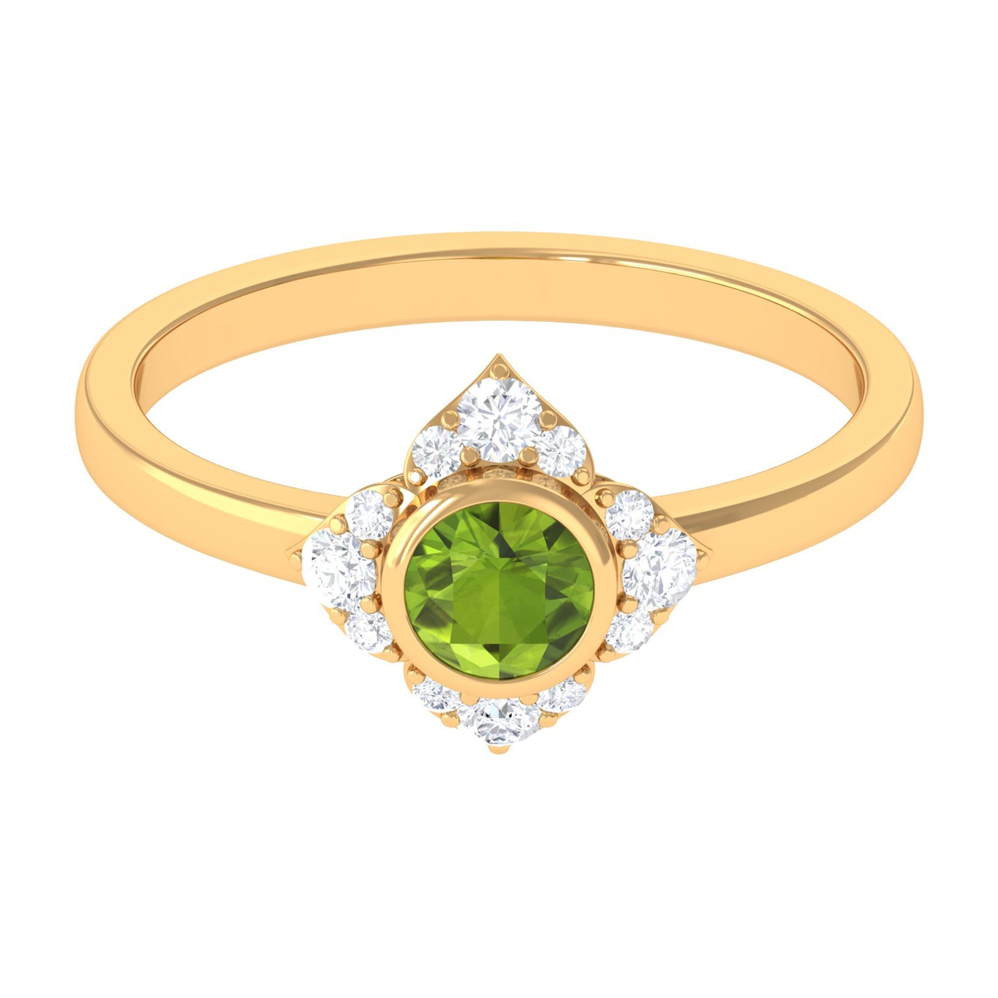 Peridot Engagement Ring – 0.5 Carat Vintage Green Gemstone Ring with Diamond Accent