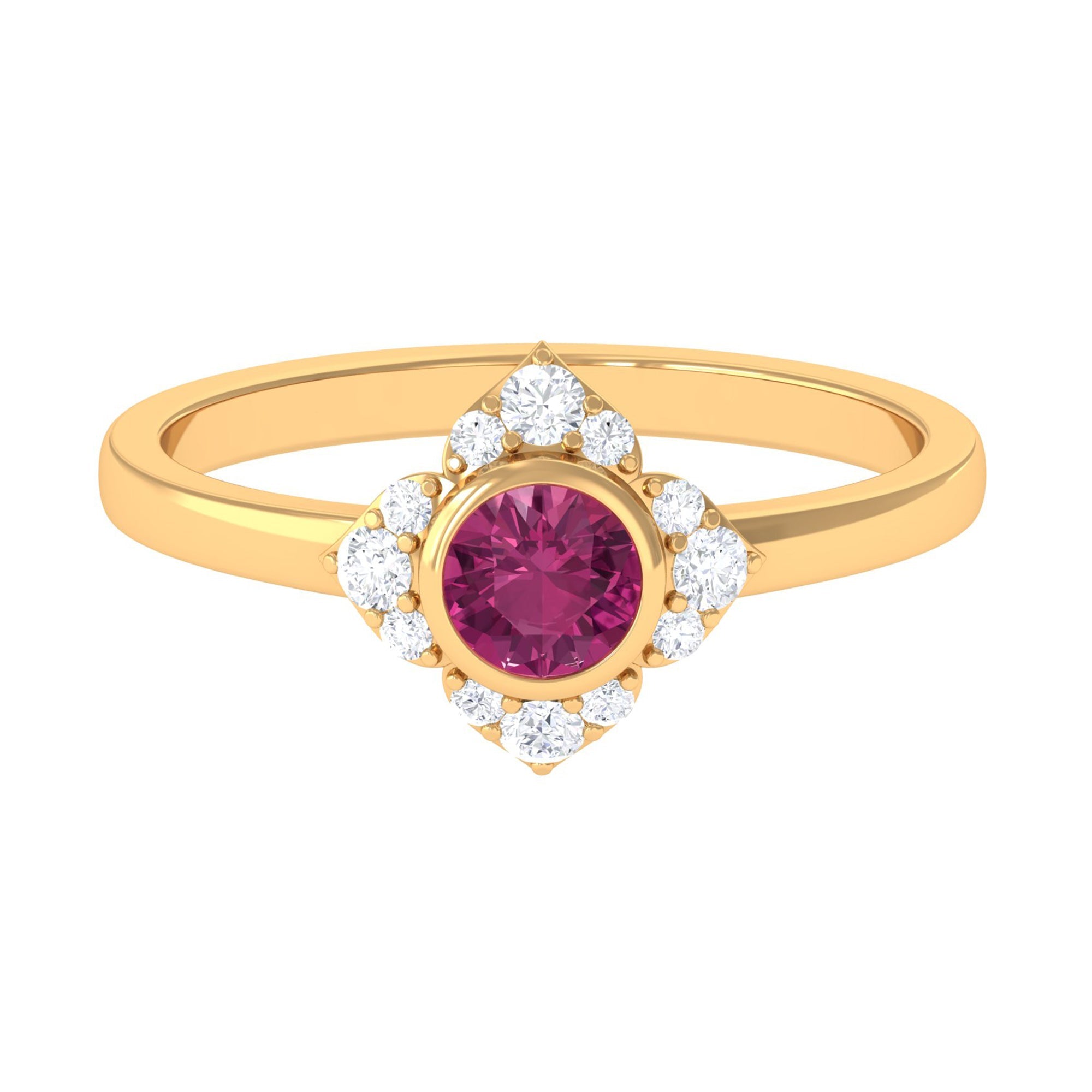 Pink Tourmaline Engagement Ring – Floral Diamond Halo Bezel Setting Design