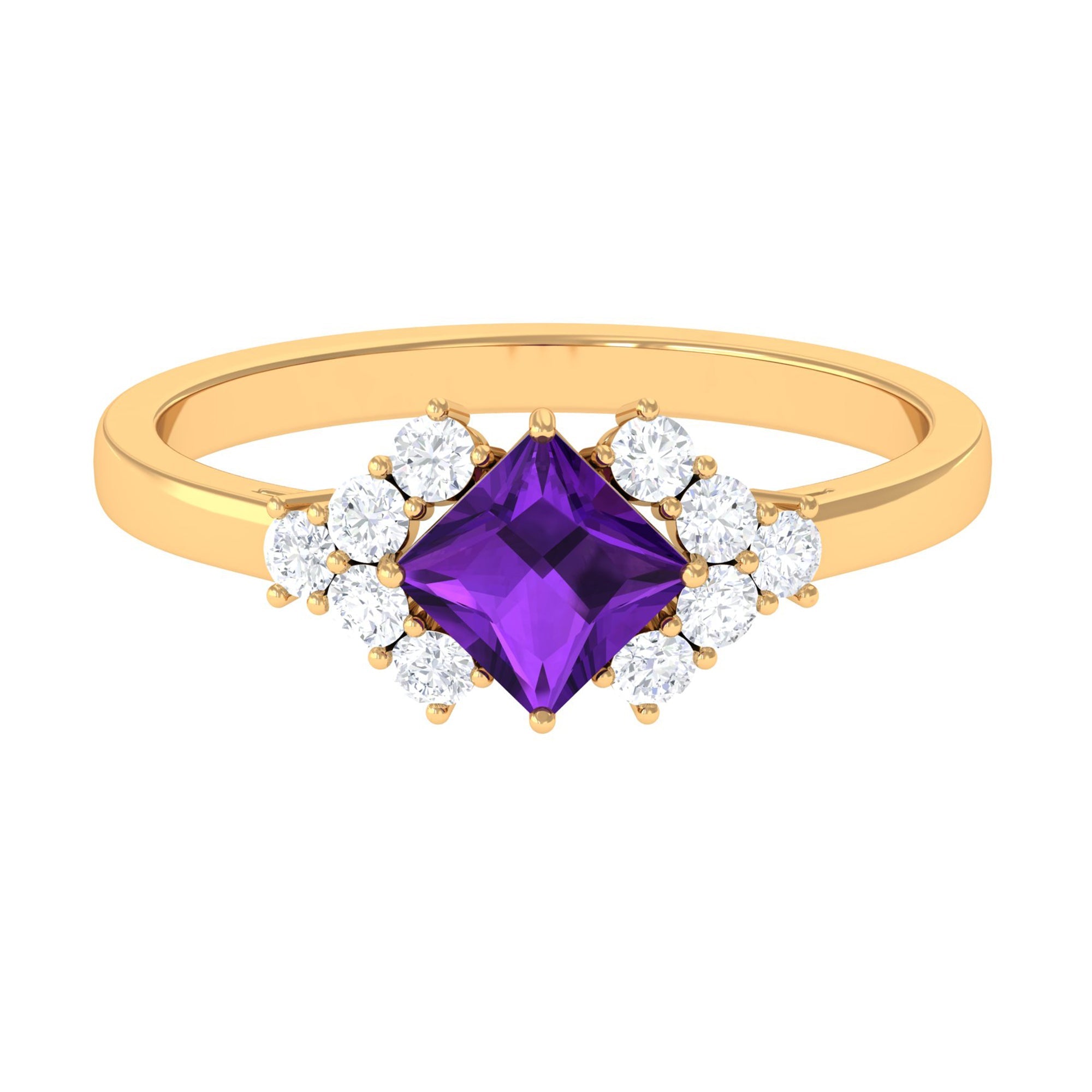 Natural 1.2 Carat Amethyst Princess Cut Engagement Ring with Diamond