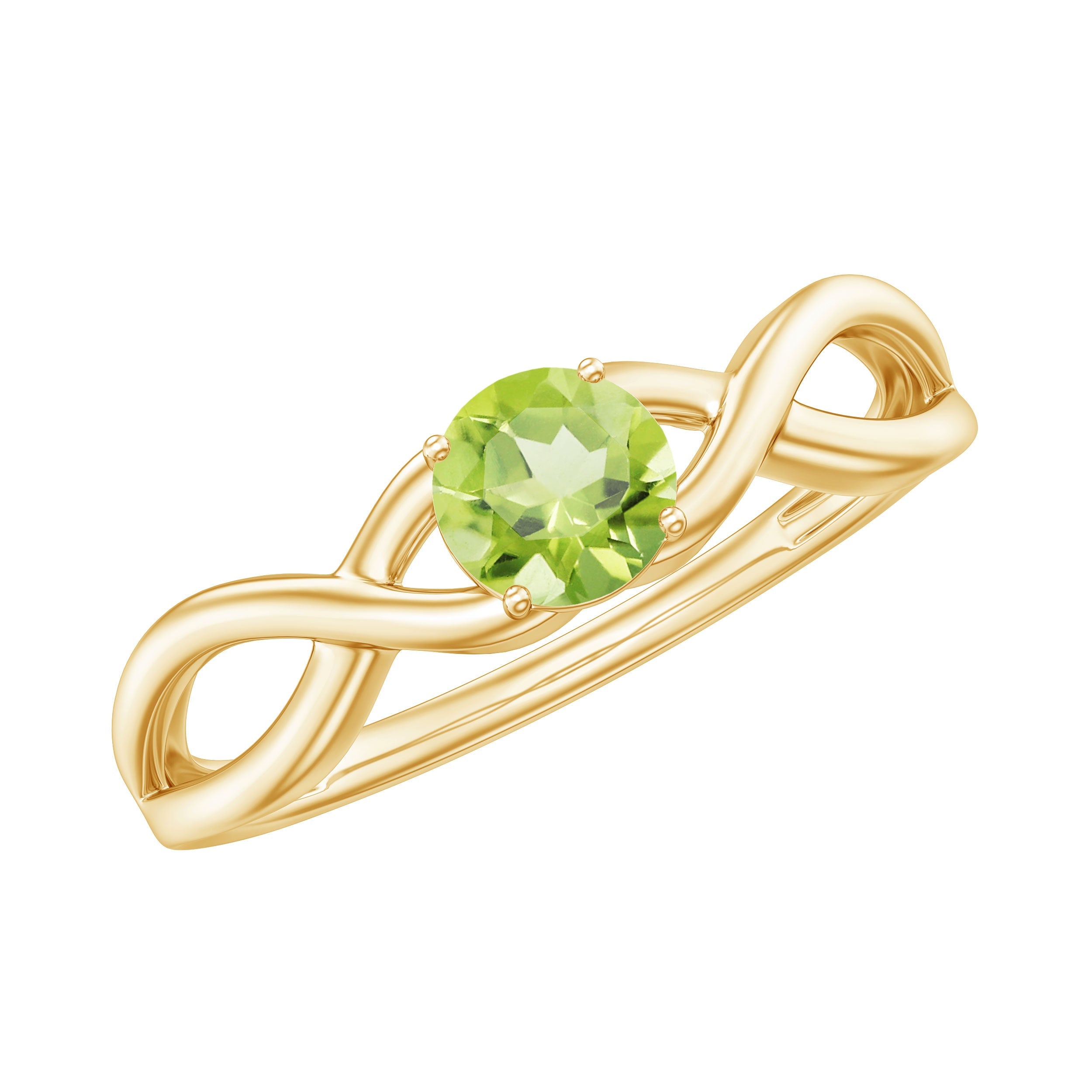 Peridot Promise Ring – Natural AAA Quality Round Cut Peridot with Crossover Shank