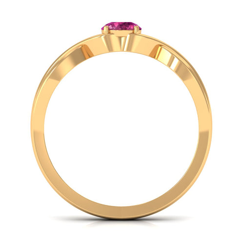 0.4 Carat Real Pink Tourmaline Solitaire Ring with Crossover Shank