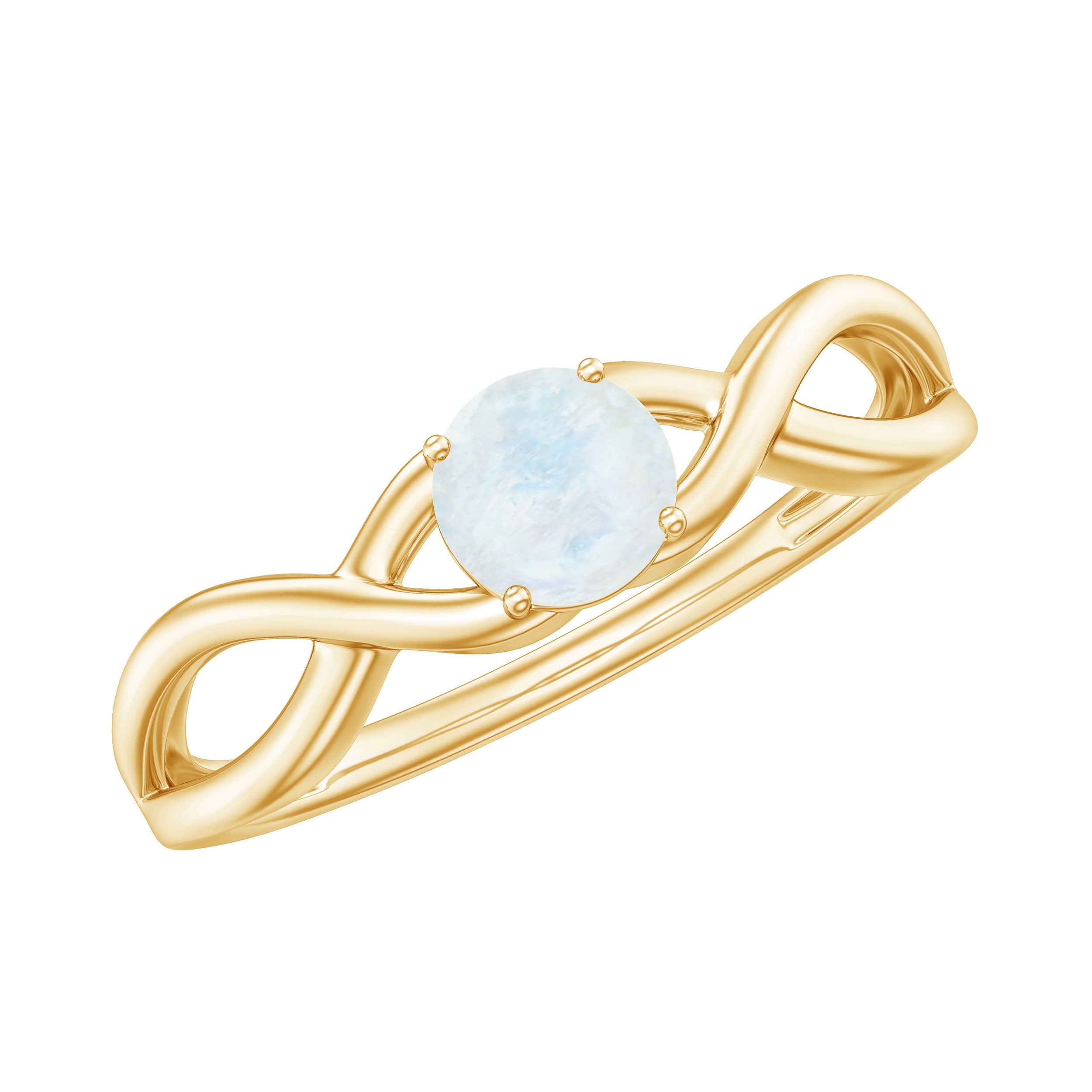 Moonstone Promise Ring – Round Cut Solitaire on Elegant Gold Crossover Shank
